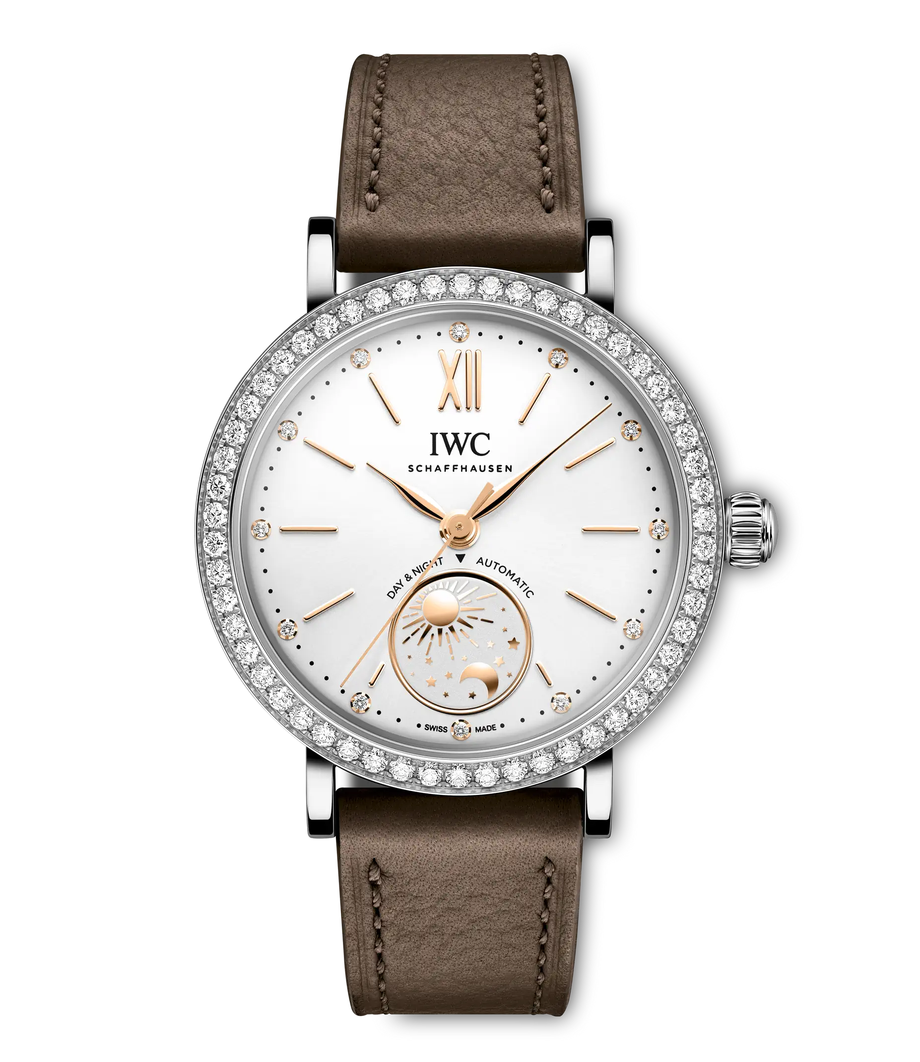 Portofino Automatic Day & Night 34 | 34mm, Steel, Leather, Silver Dial