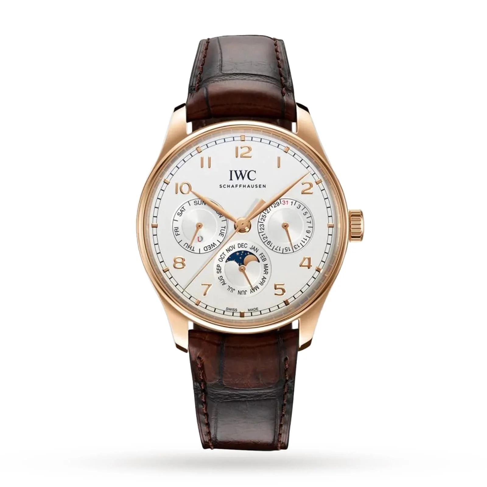 Portugieser Perpetual Calendar 42 | 42.5mm, 18K Rose Gold, Alligator Leather, Silver Dial