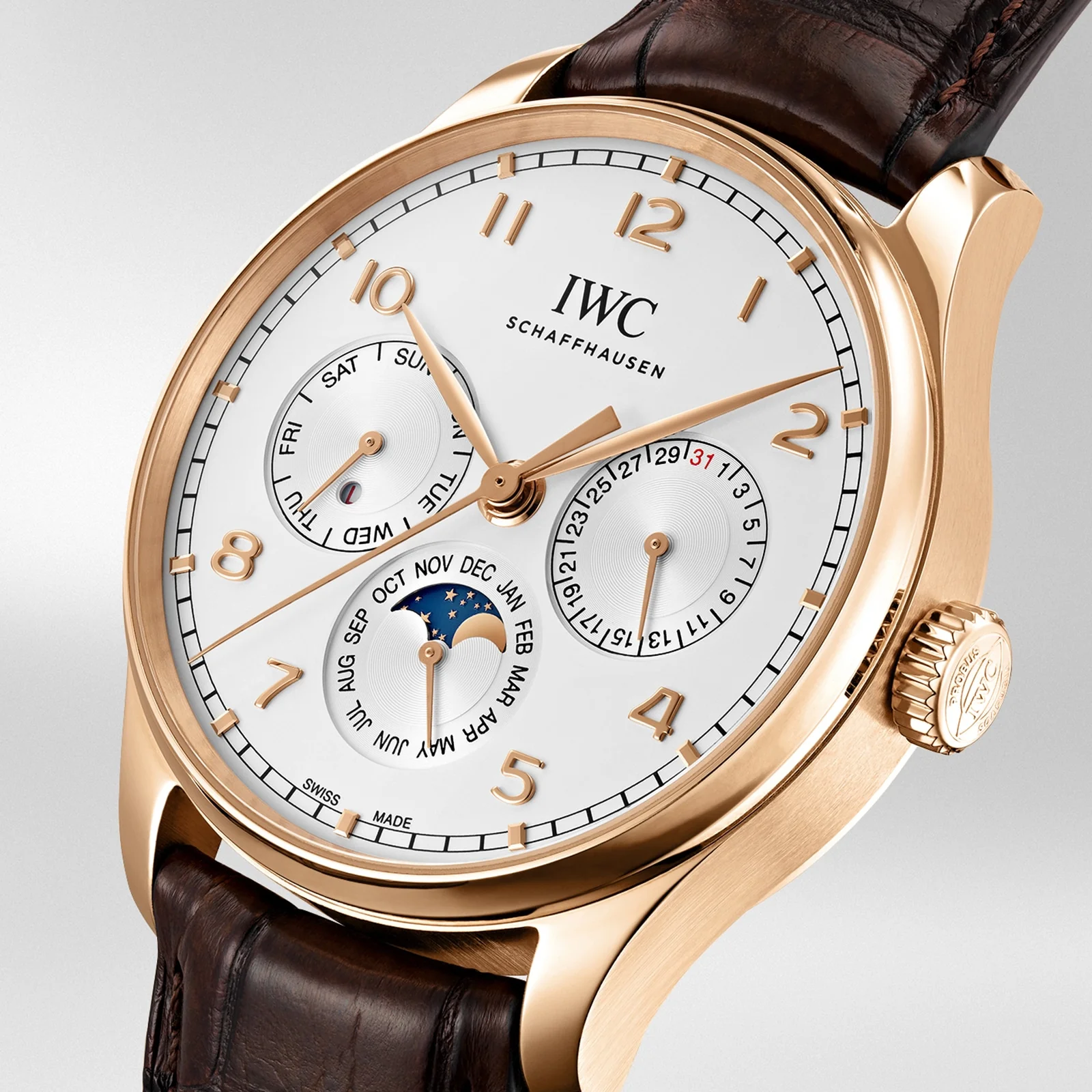 Portugieser Perpetual Calendar 42 | 42.5mm, 18K Rose Gold, Alligator Leather, Silver Dial - Image 6