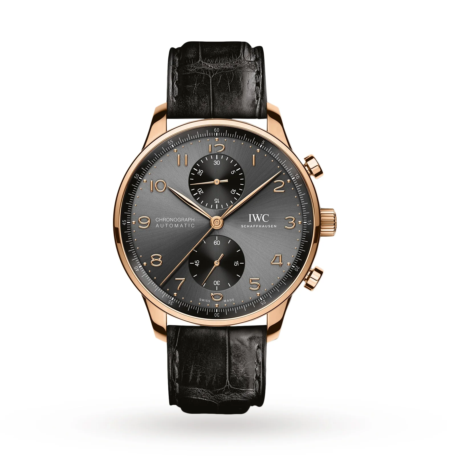 Portugieser Chronograph | 41mm, 18K Rose Gold, Alligator Leather, Grey Dial
