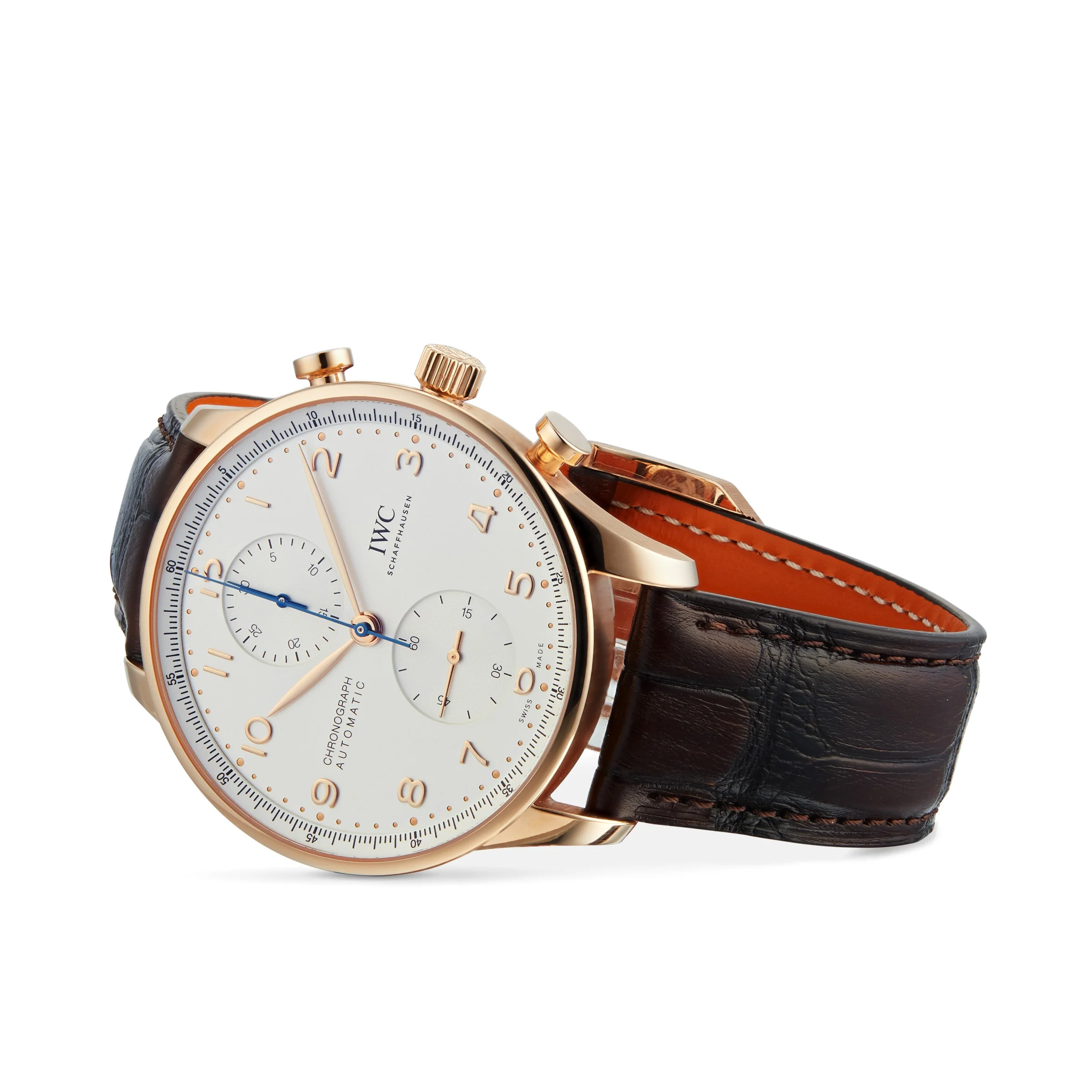 Portugieser Chronograph | 41mm, 18K Rose Gold, Alligator Leather, Silver Dial - Image 2