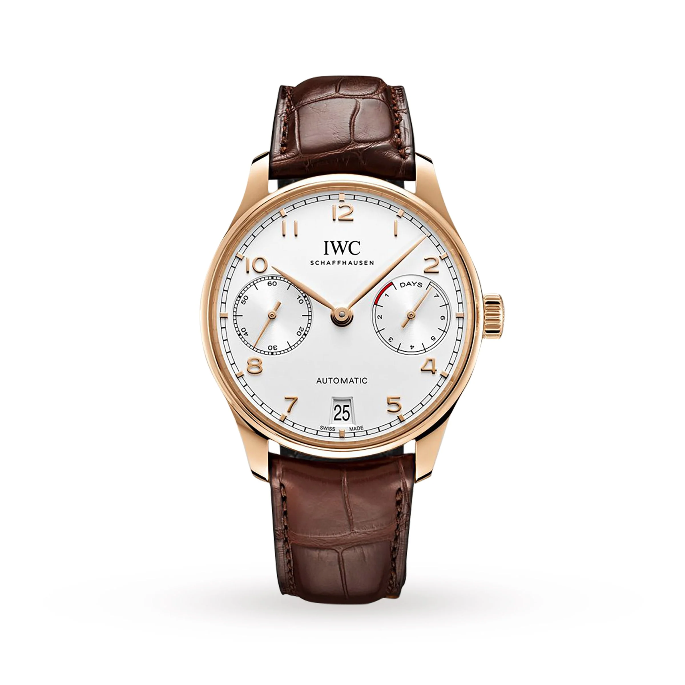 Portugieser Automatic | 42.5mm, 18K Rose Gold, Alligator Leather, White Dial