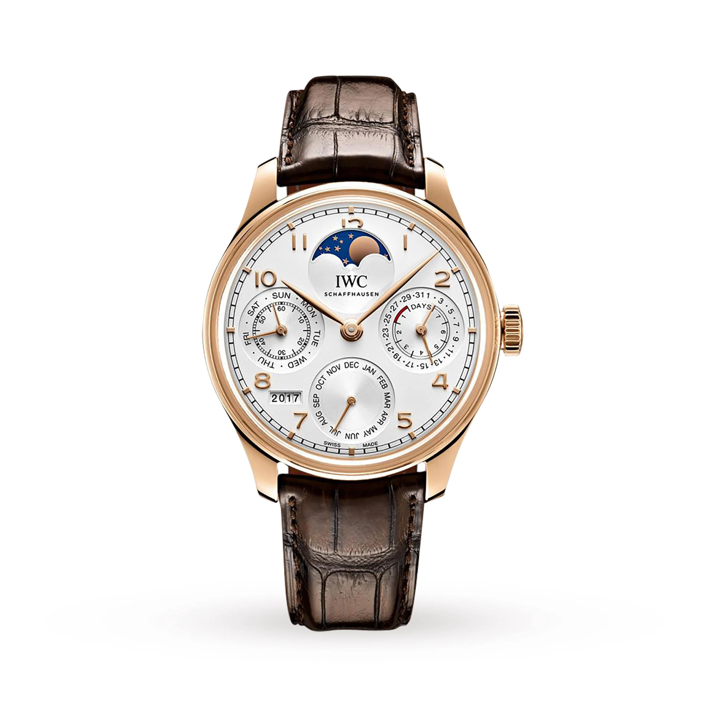 Portugieser Perpetual Calendar | 44.5mm, 18K Rose Gold, Alligator Leather, White Dial