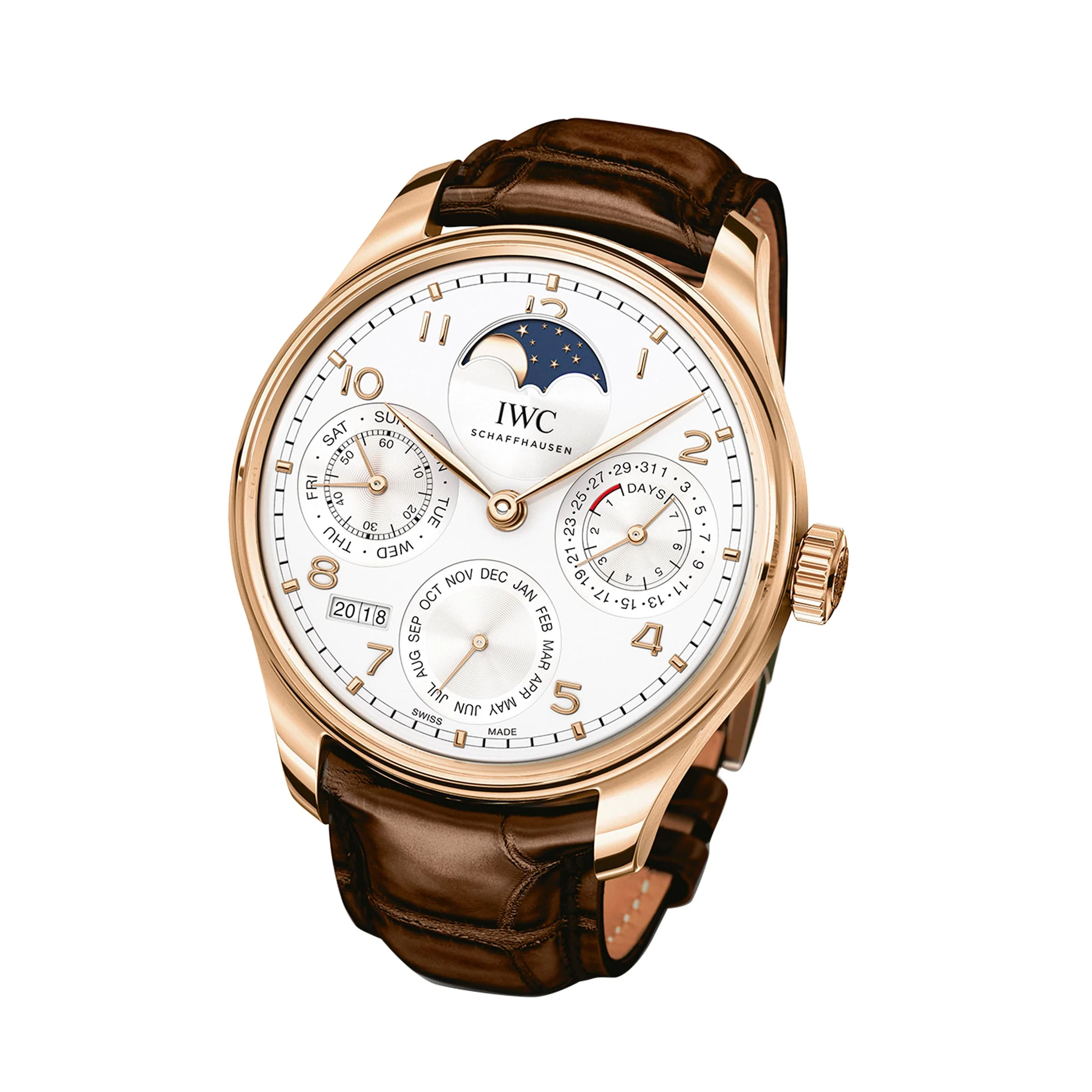 Portugieser Perpetual Calendar | 44.5mm, 18K Rose Gold, Alligator Leather, White Dial - Image 3