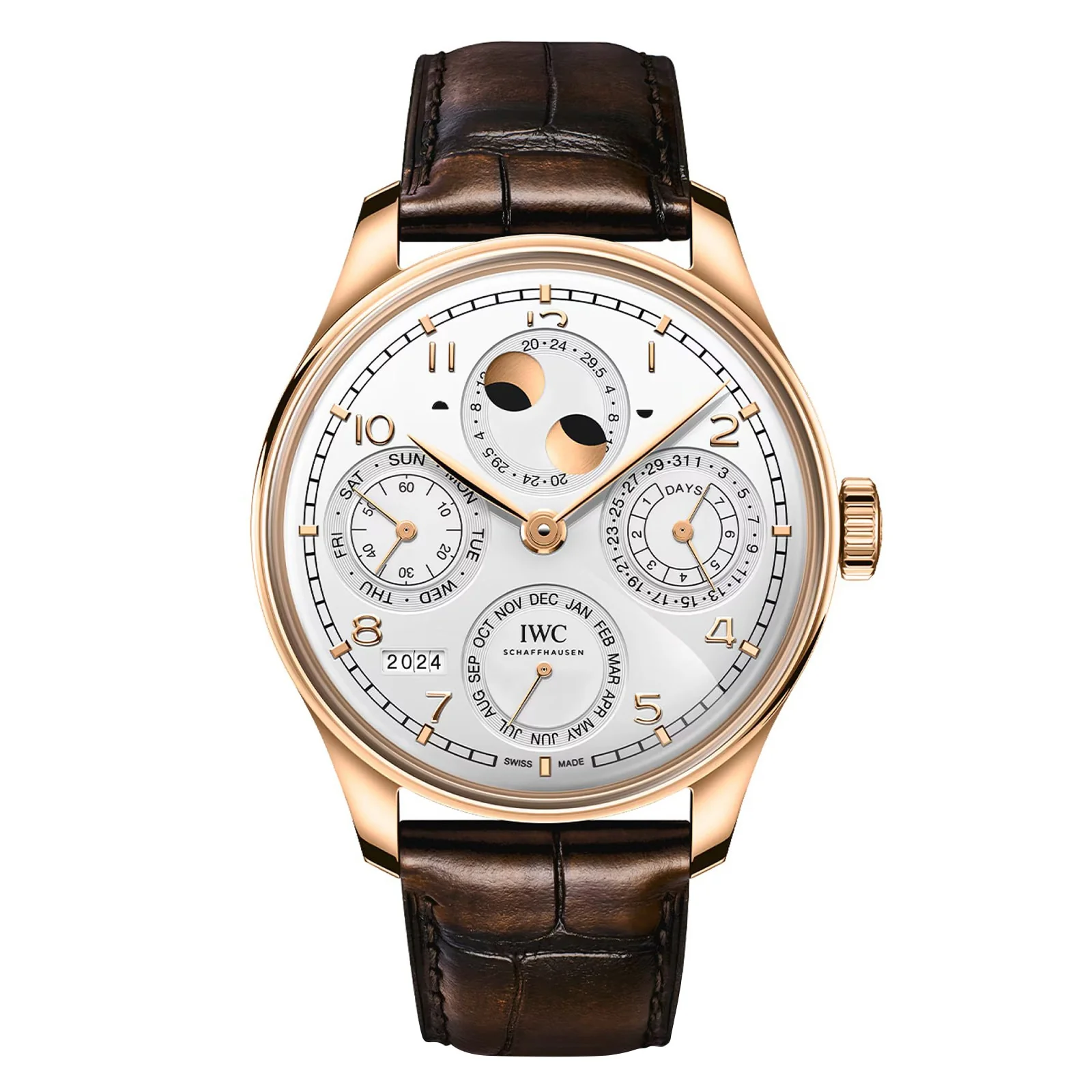 Portugieser Perpetual Calendar 44 | 44.5mm, 18K Rose Gold, Alligator Leather, White Dial