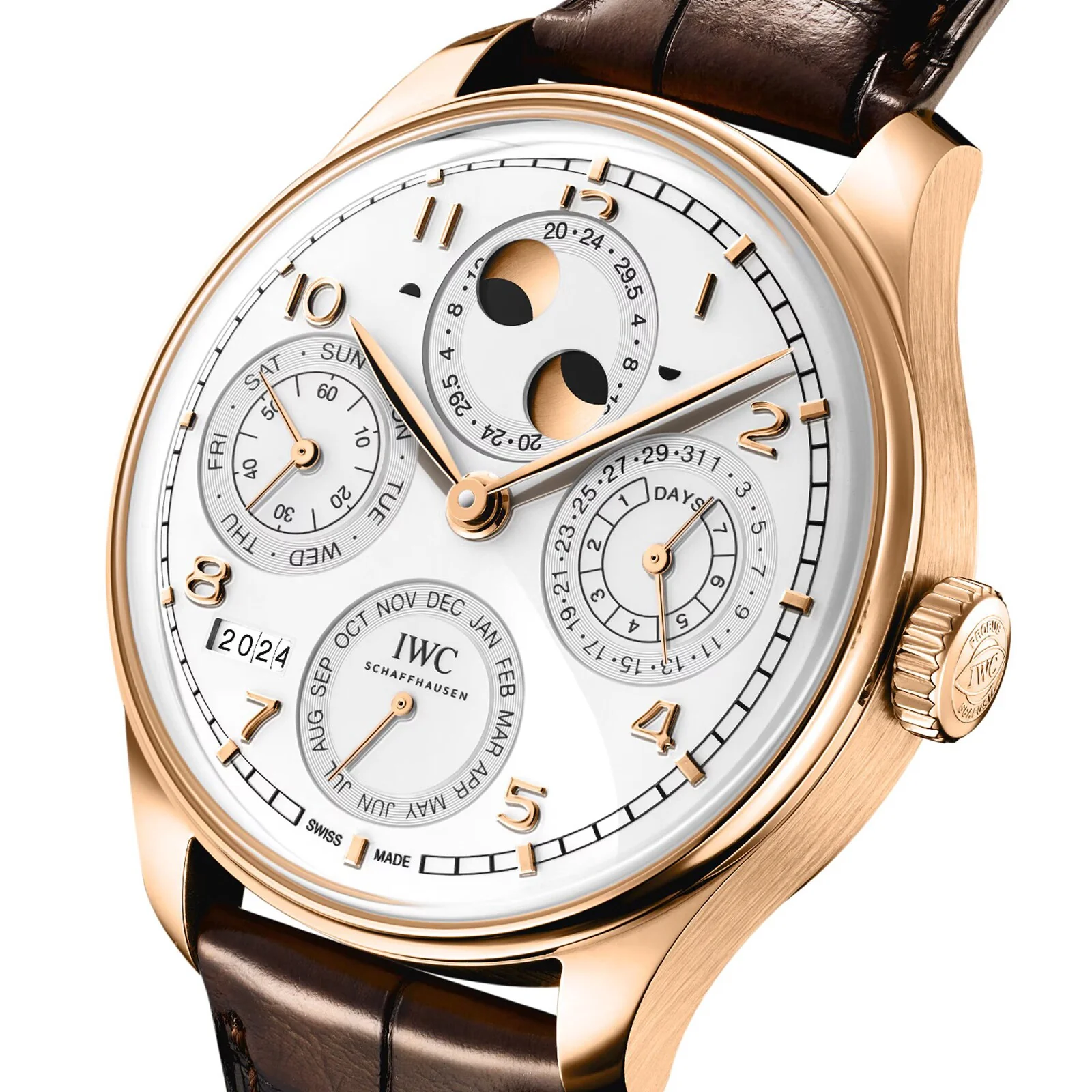 Portugieser Perpetual Calendar 44 | 44.5mm, 18K Rose Gold, Alligator Leather, White Dial - Image 3