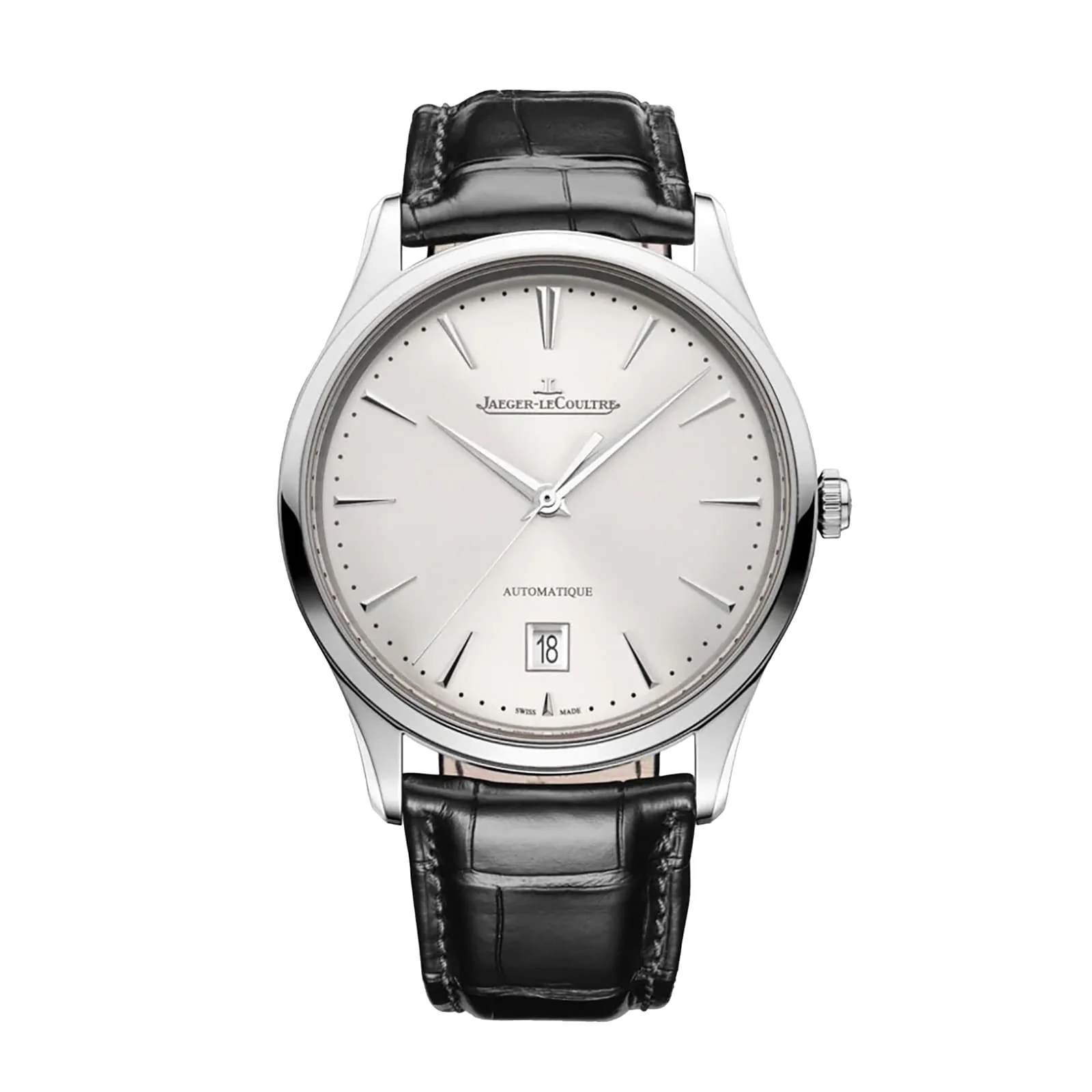 Master Ultra Thin Date | 39mm, Steel, Alligator Leather, Silver Dial