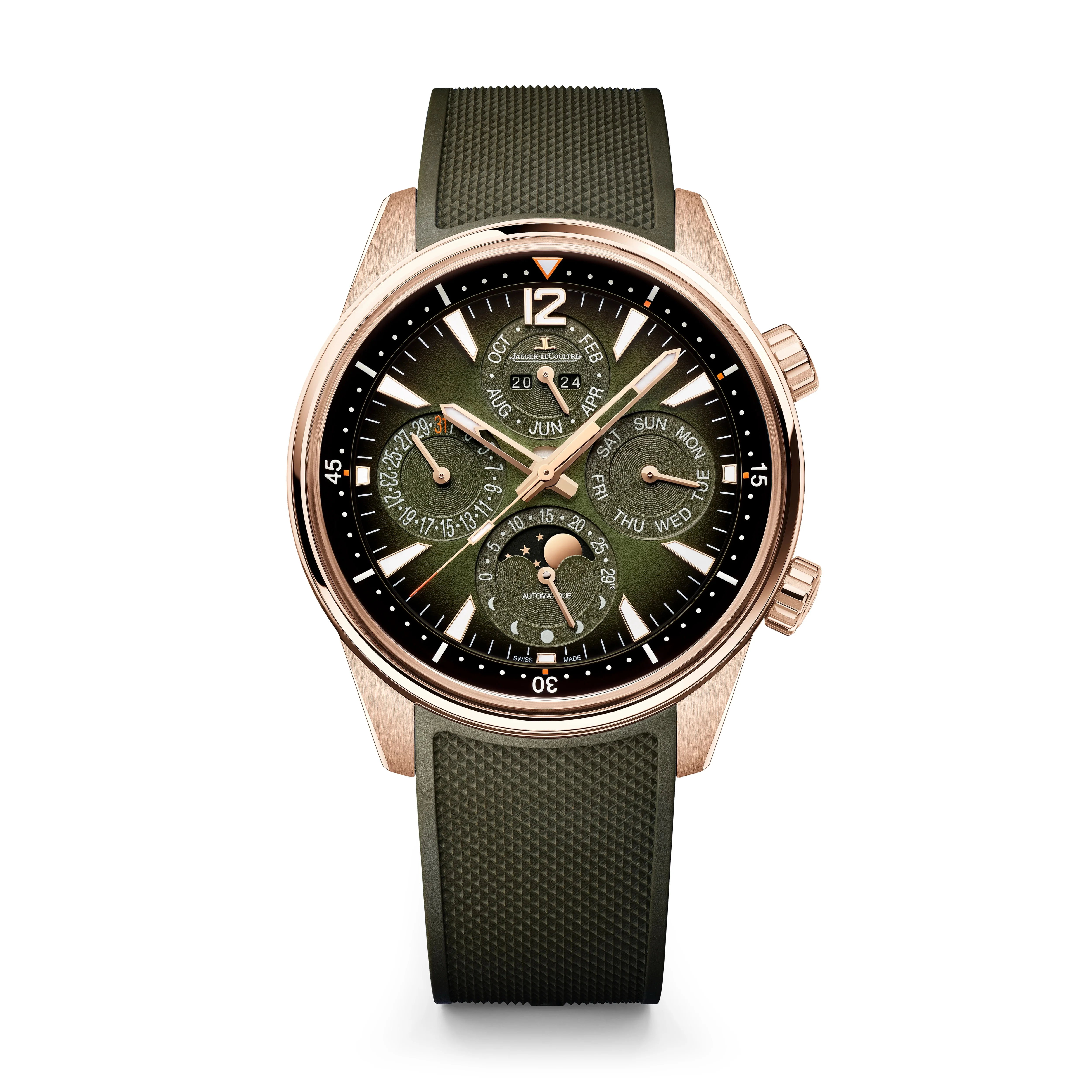 Polaris Perpetual Calendar | 42mm, 18K Rose Gold, Rubber, Green Dial