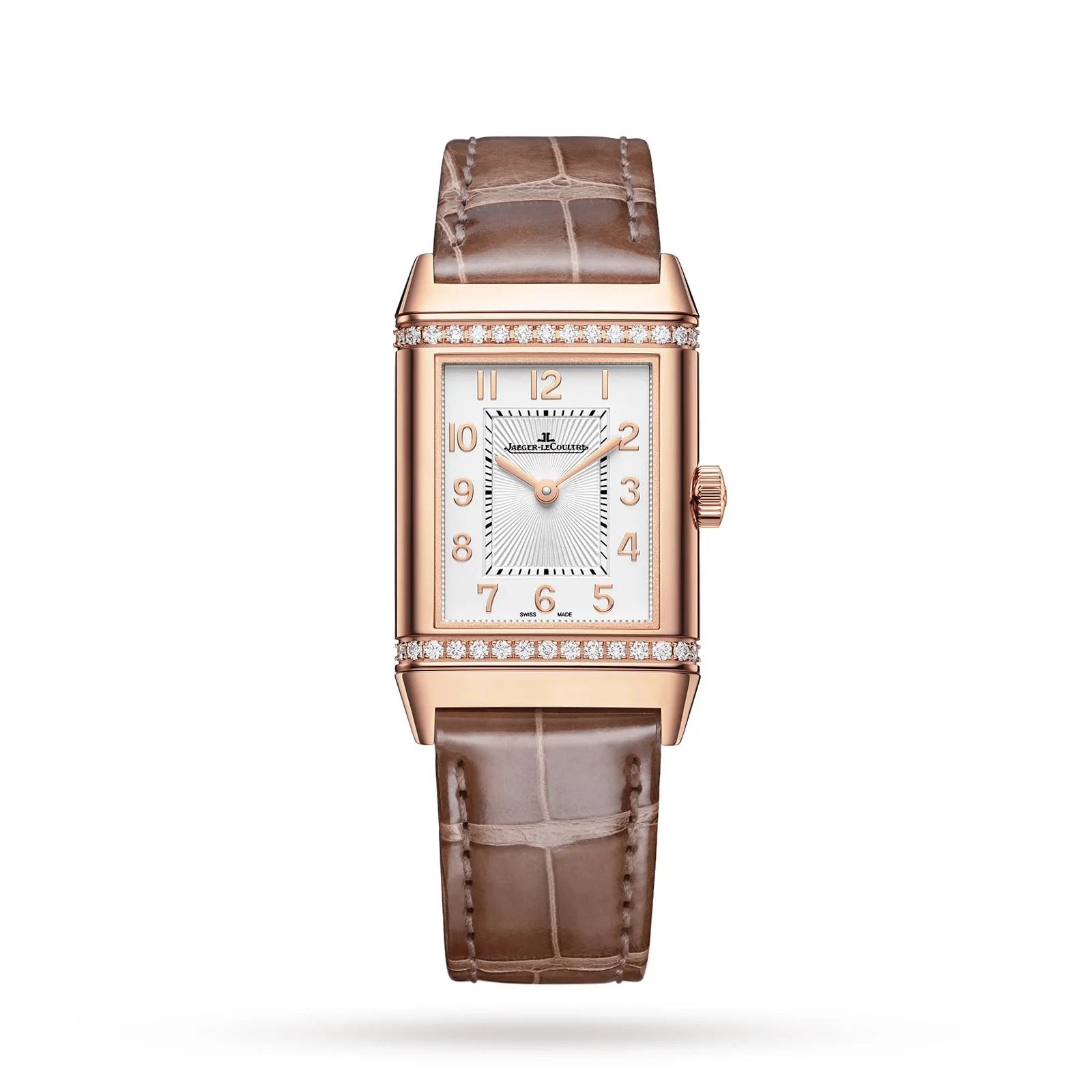 Reverso Classic Duetto Automatic | 24.5mm, 18K Rose Gold, Leather, Silver Dial