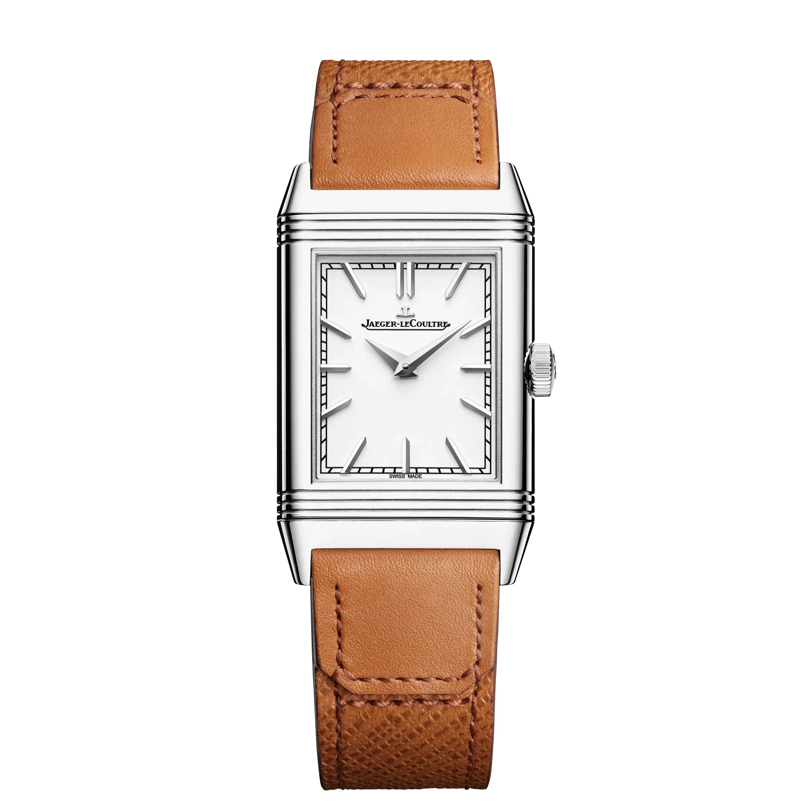 Reverso Tribute Monoface | 24.5mm, Steel, Leather, Silver Dial