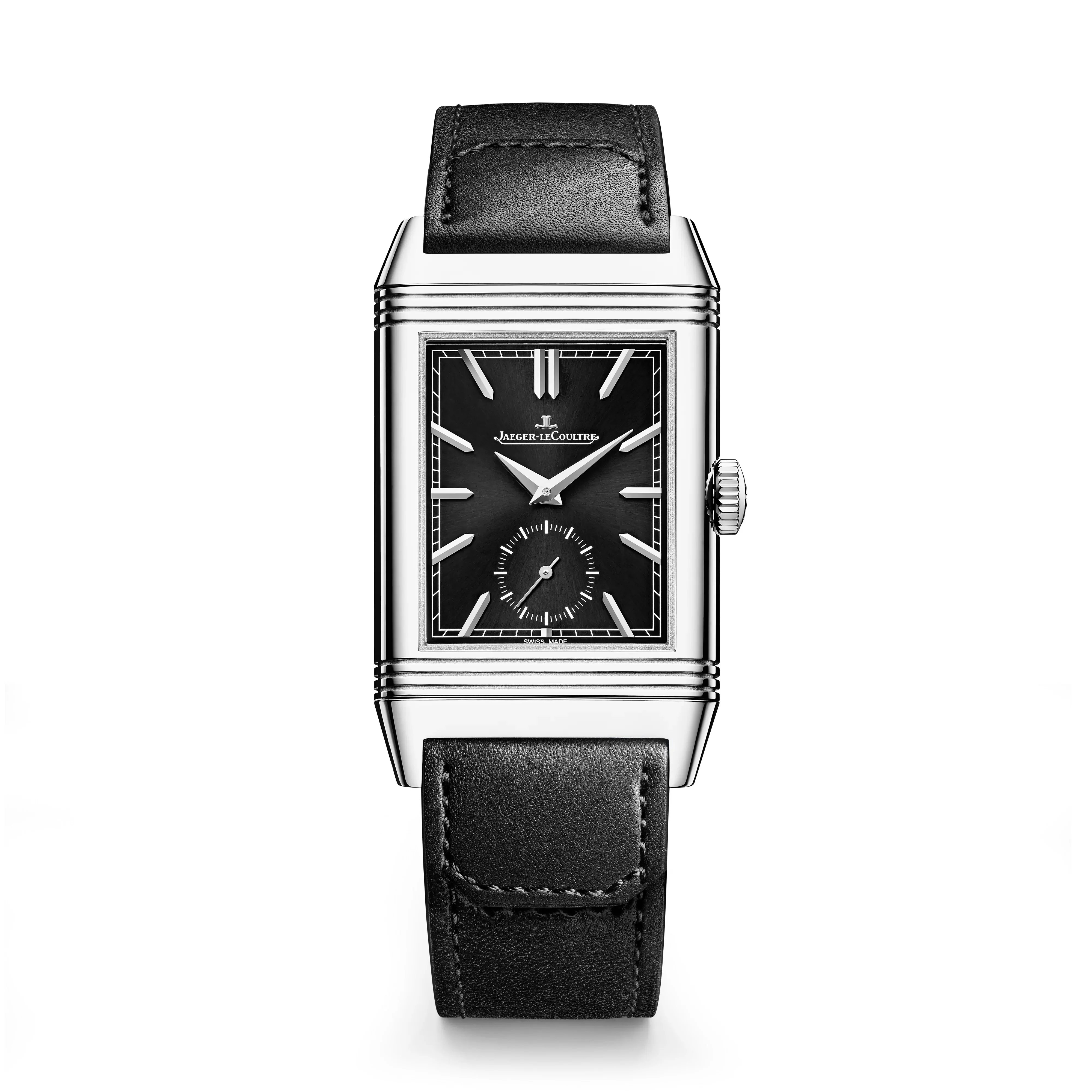 Reverso Tribute Duoface Small Seconds | 28.5mm, Steel, Leather, Black Dial