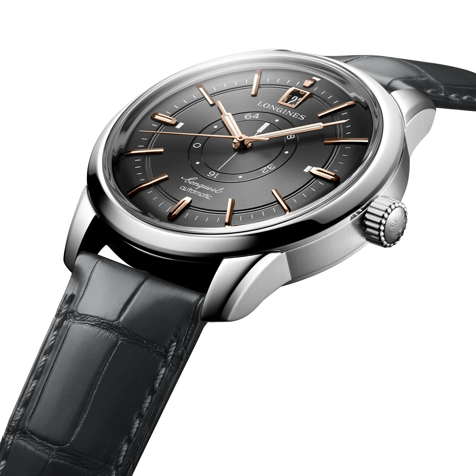 Conquest Heritage Central Power Reserve | 38mm, Steel, Alligator Leather, Grey Dial - Image 6