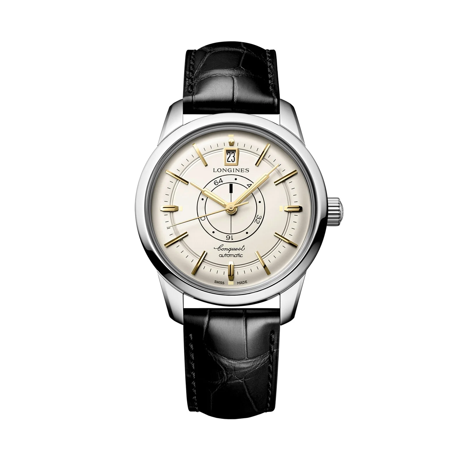 Conquest Heritage Central Power Reserve | 38mm, Steel, Alligator Leather, Cream Dial