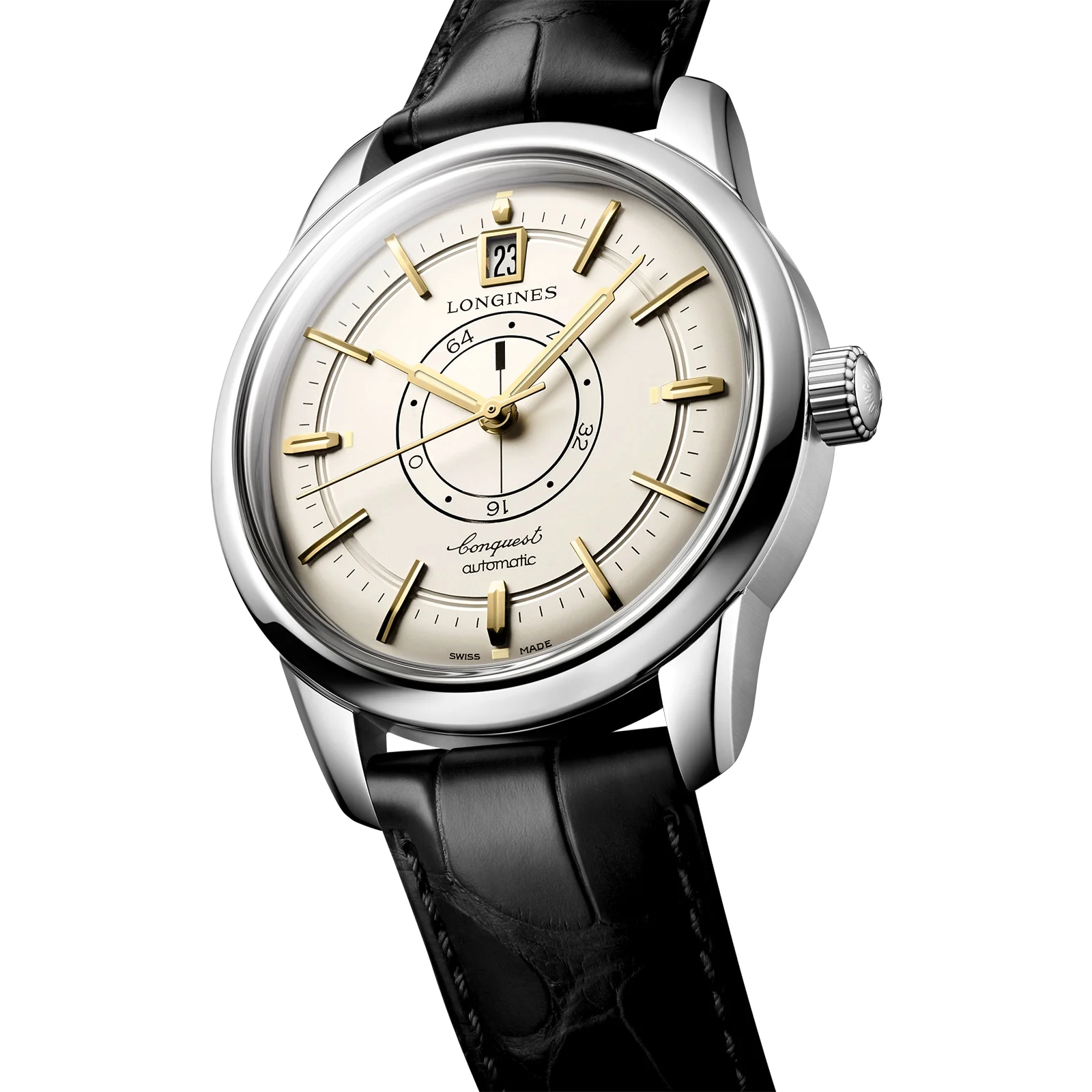 Conquest Heritage Central Power Reserve | 38mm, Steel, Alligator Leather, Cream Dial - Image 2