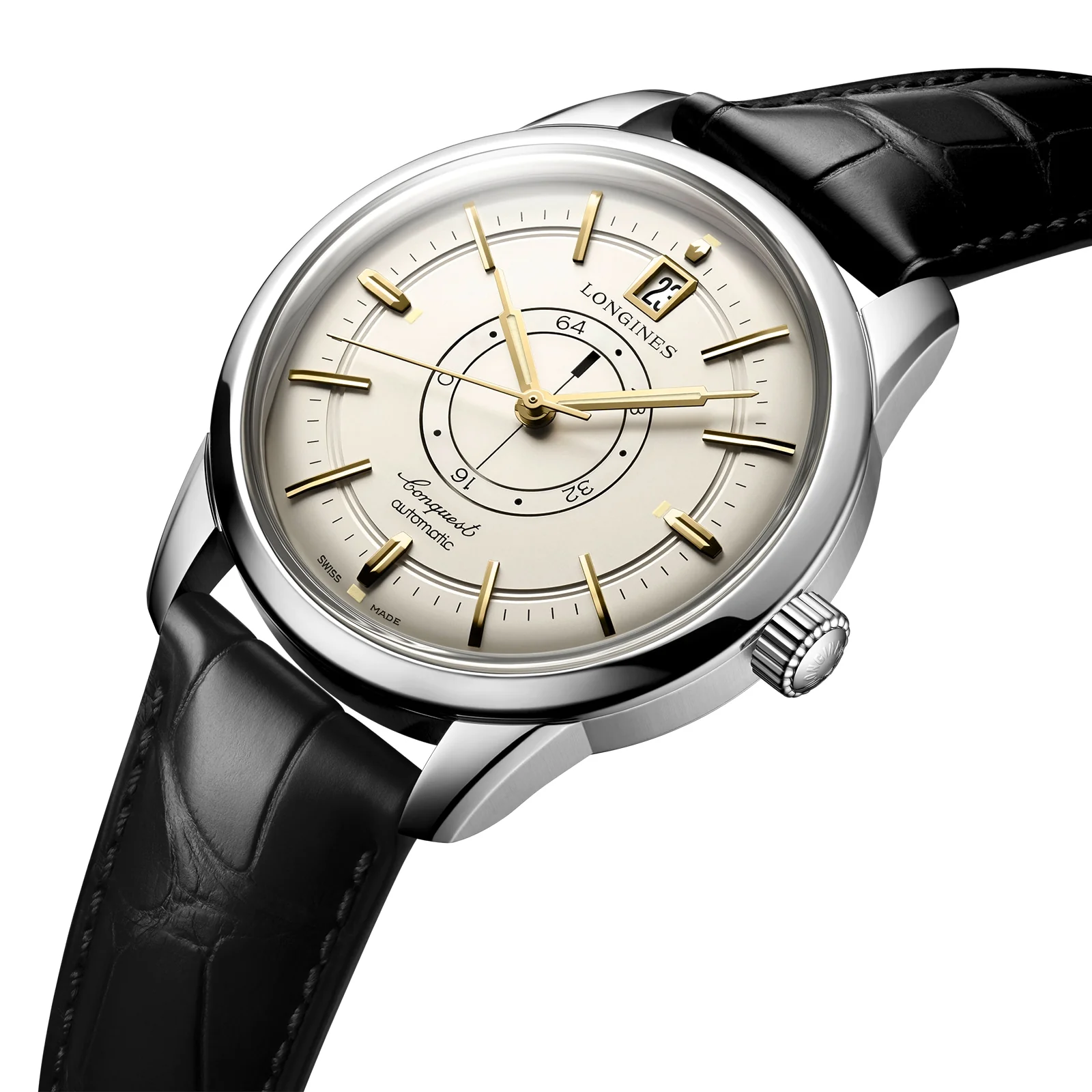 Conquest Heritage Central Power Reserve | 38mm, Steel, Alligator Leather, Cream Dial - Image 3