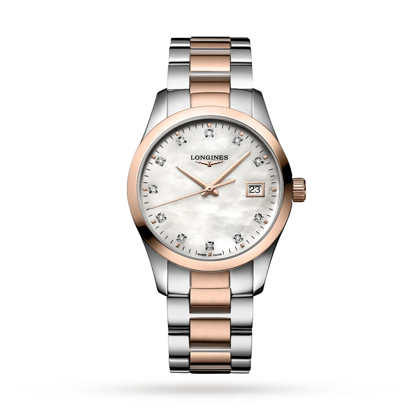 Conquest Classic | 34mm, Two-Tone Steel & PVD Rose Gold, Diamond White Dial