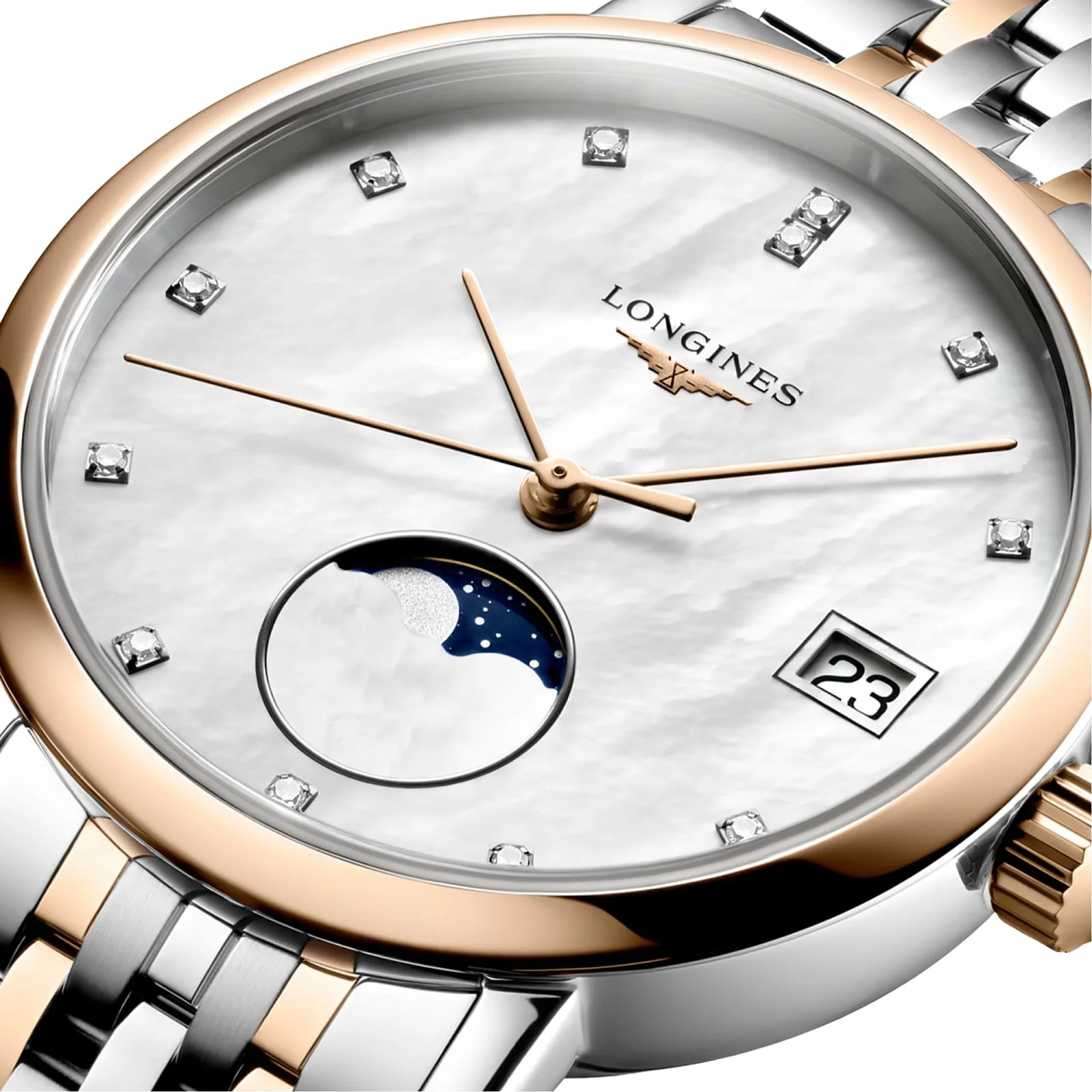 Elegant Collection Moonphase | 30mm, Two-Tone Steel & 18K Yellow Gold, Two-Tone Steel & 9K Rose Gold, Diamond White Dial - Image 3