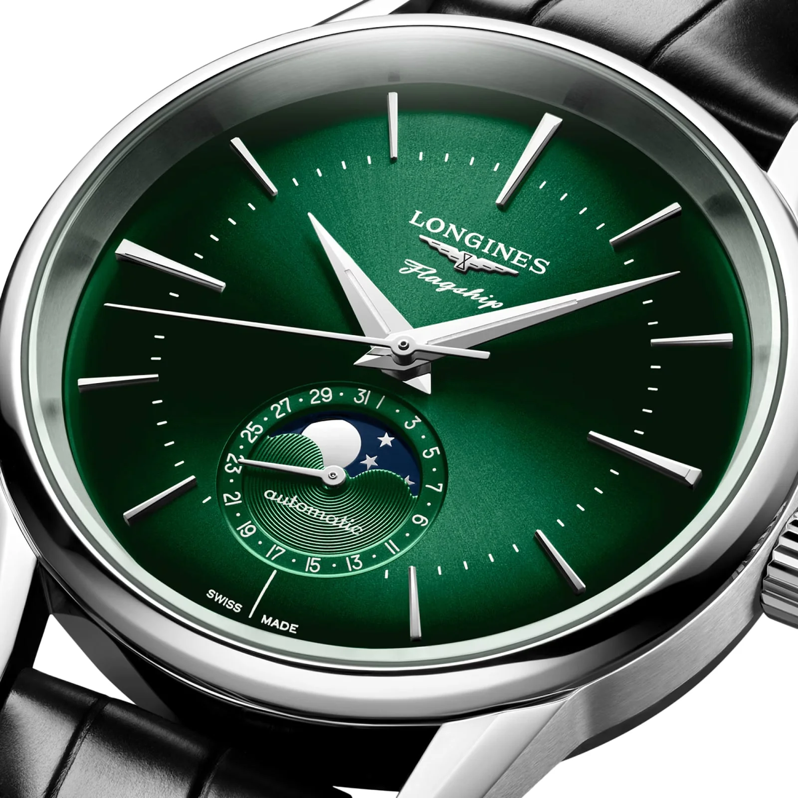 Flagship Heritage Moonphase | 38.5mm, Steel, Alligator Leather, Green Dial - Image 5