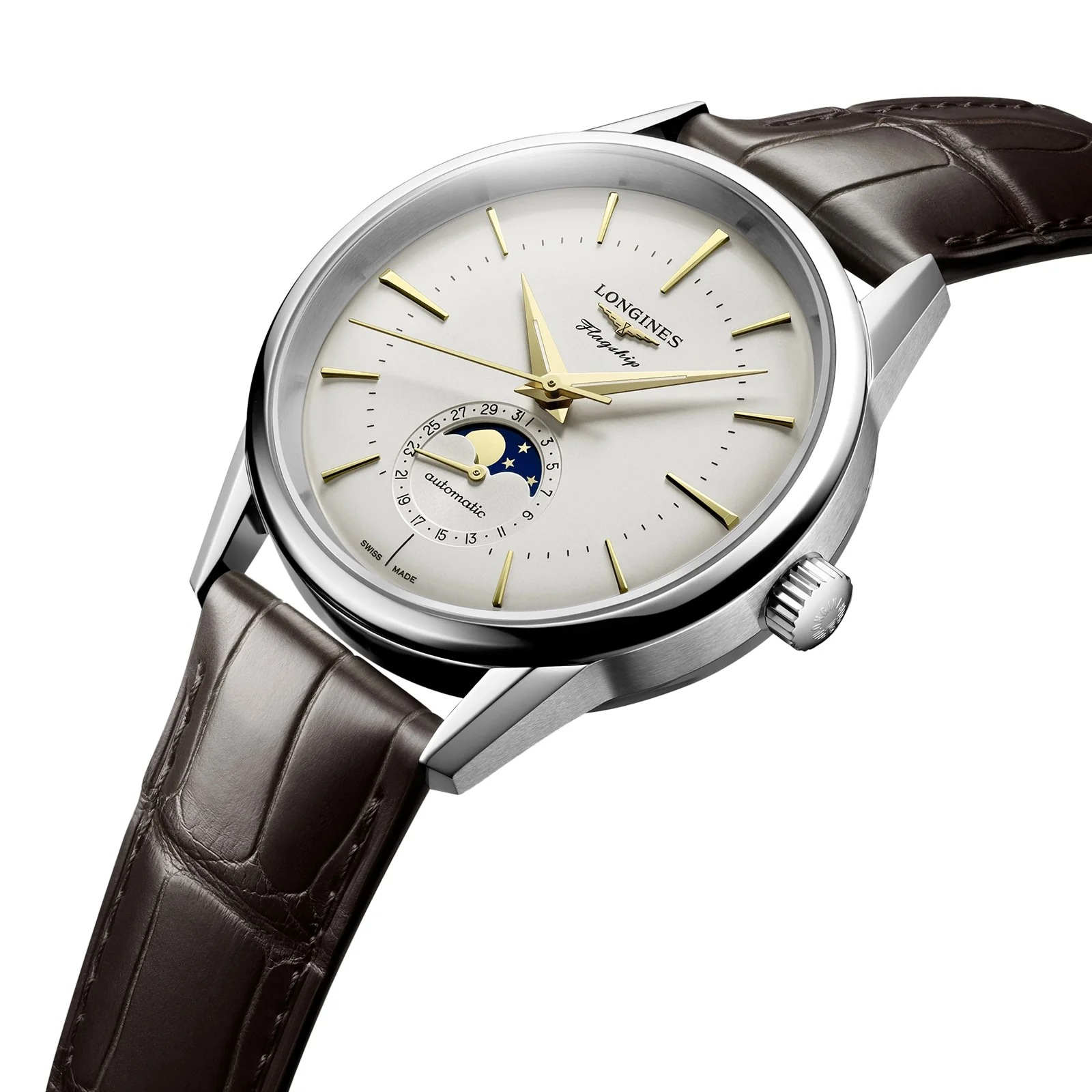 Flagship Heritage Moonphase | 38.5mm, Steel, Alligator Leather, Silver Dial - Image 3