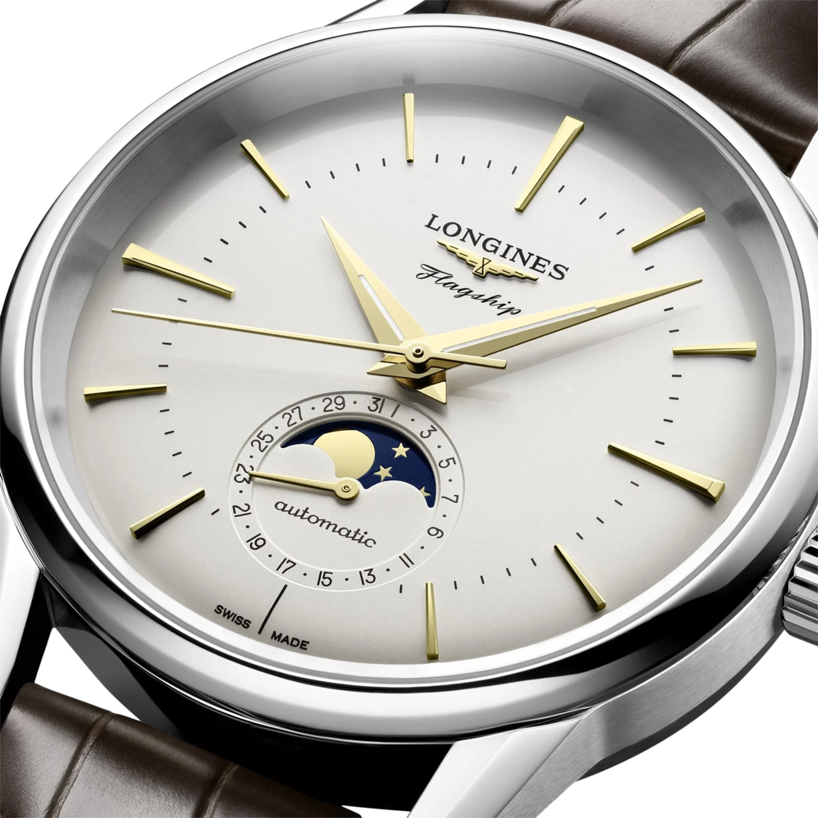 Flagship Heritage Moonphase | 38.5mm, Steel, Alligator Leather, Silver Dial - Image 4