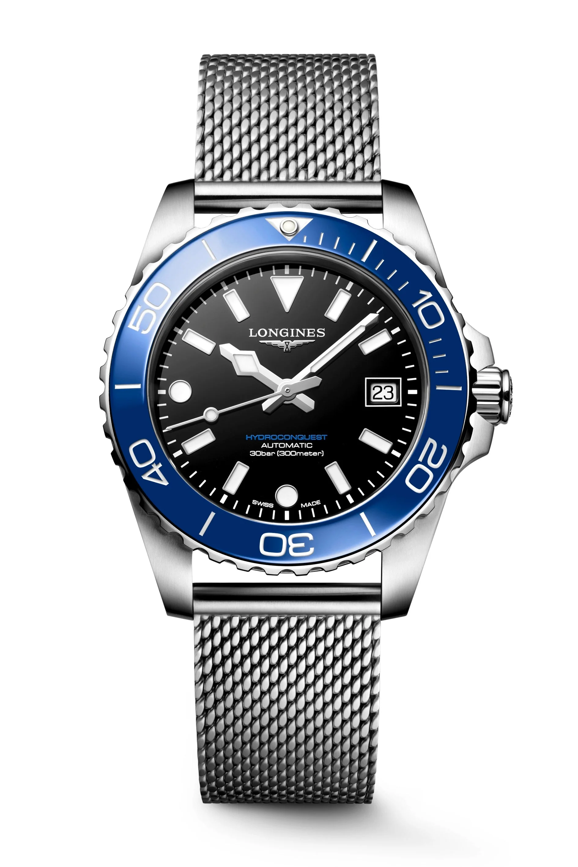 Hydroconquest 39 | 39mm, Steel, Blue Bezel, Black Dial
