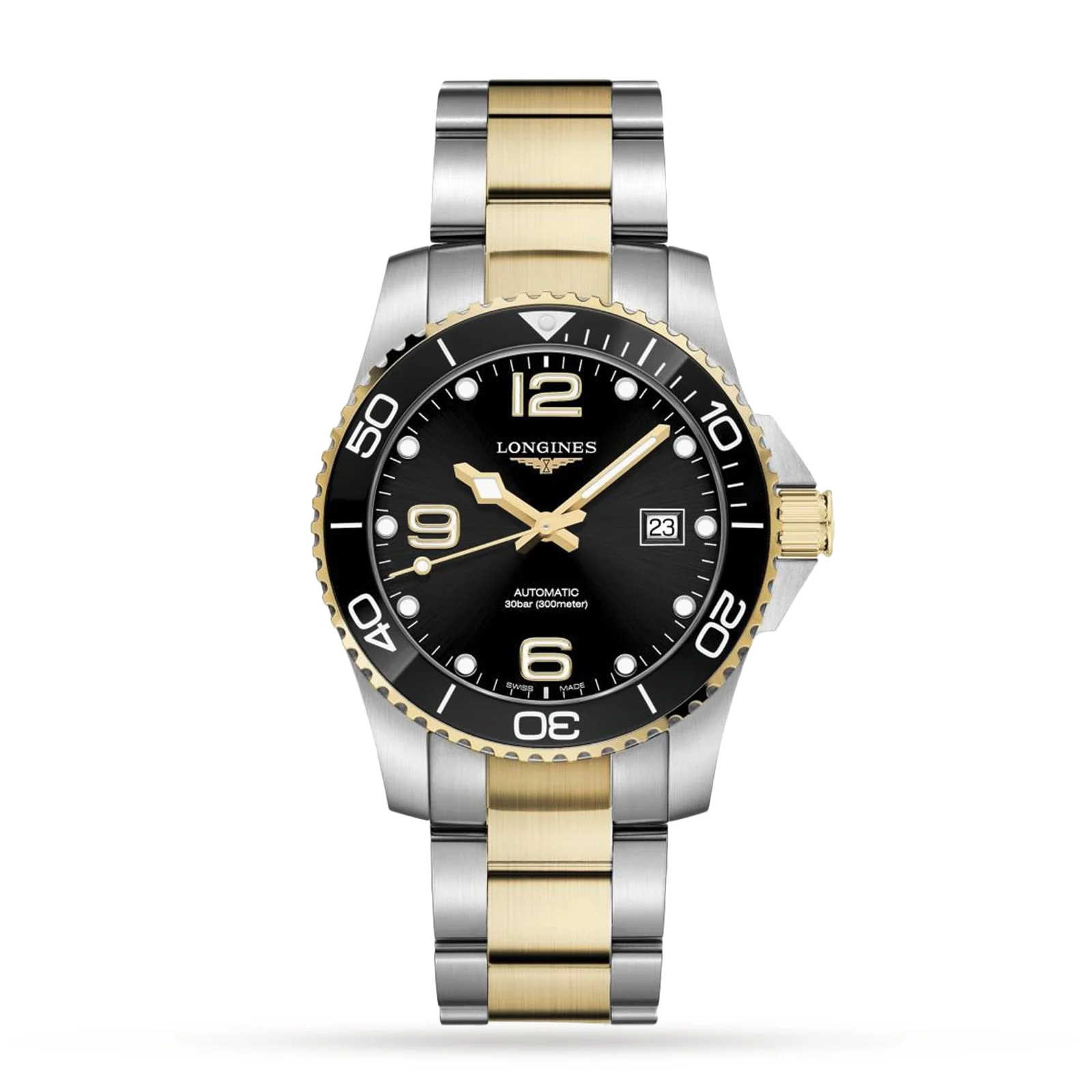HydroConquest | 41mm, Two-Tone Steel & PVD Yellow Gold, Black Dial