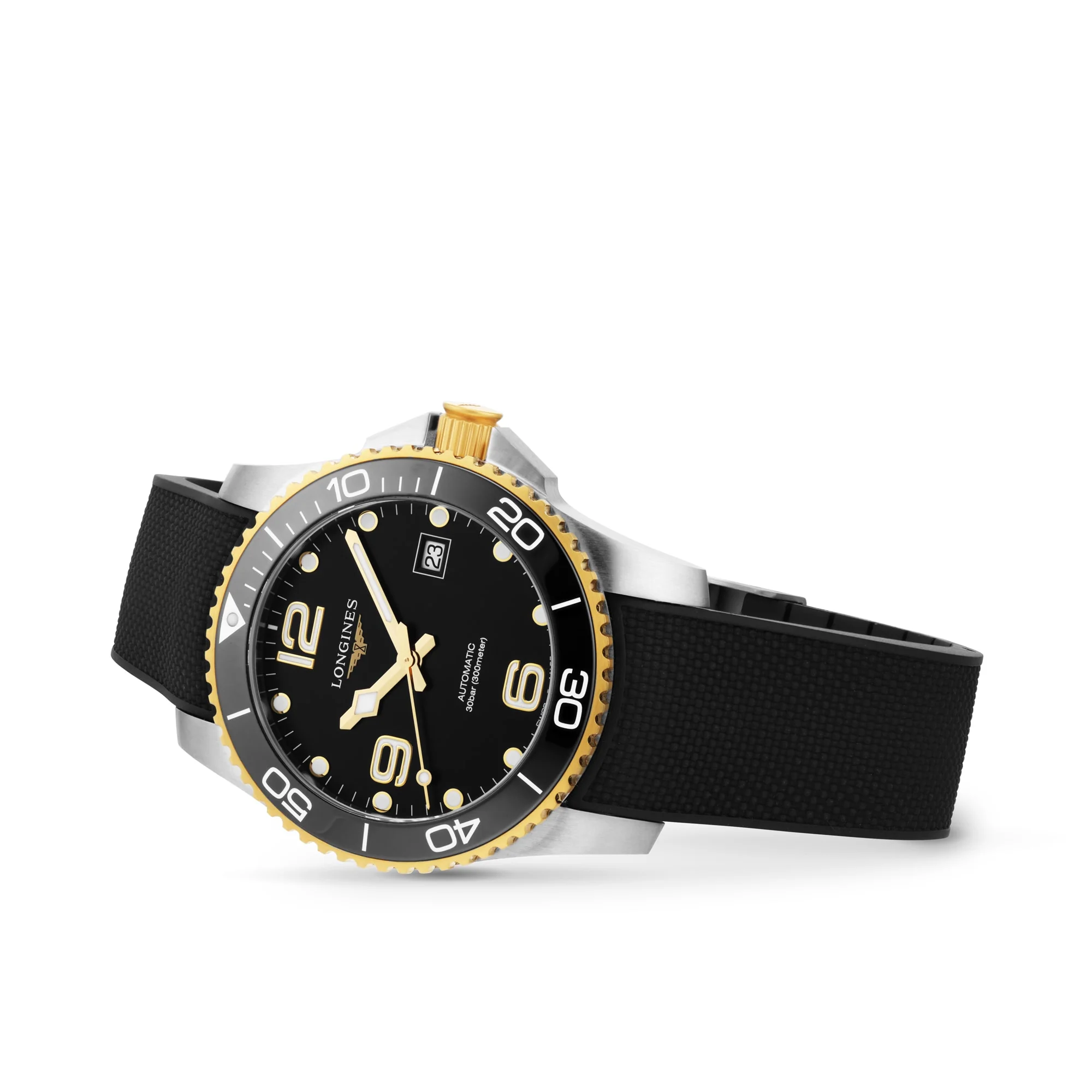 HydroConquest | 41mm, Two-Tone Steel & PVD Yellow Gold, Rubber, Black Dial - Image 2