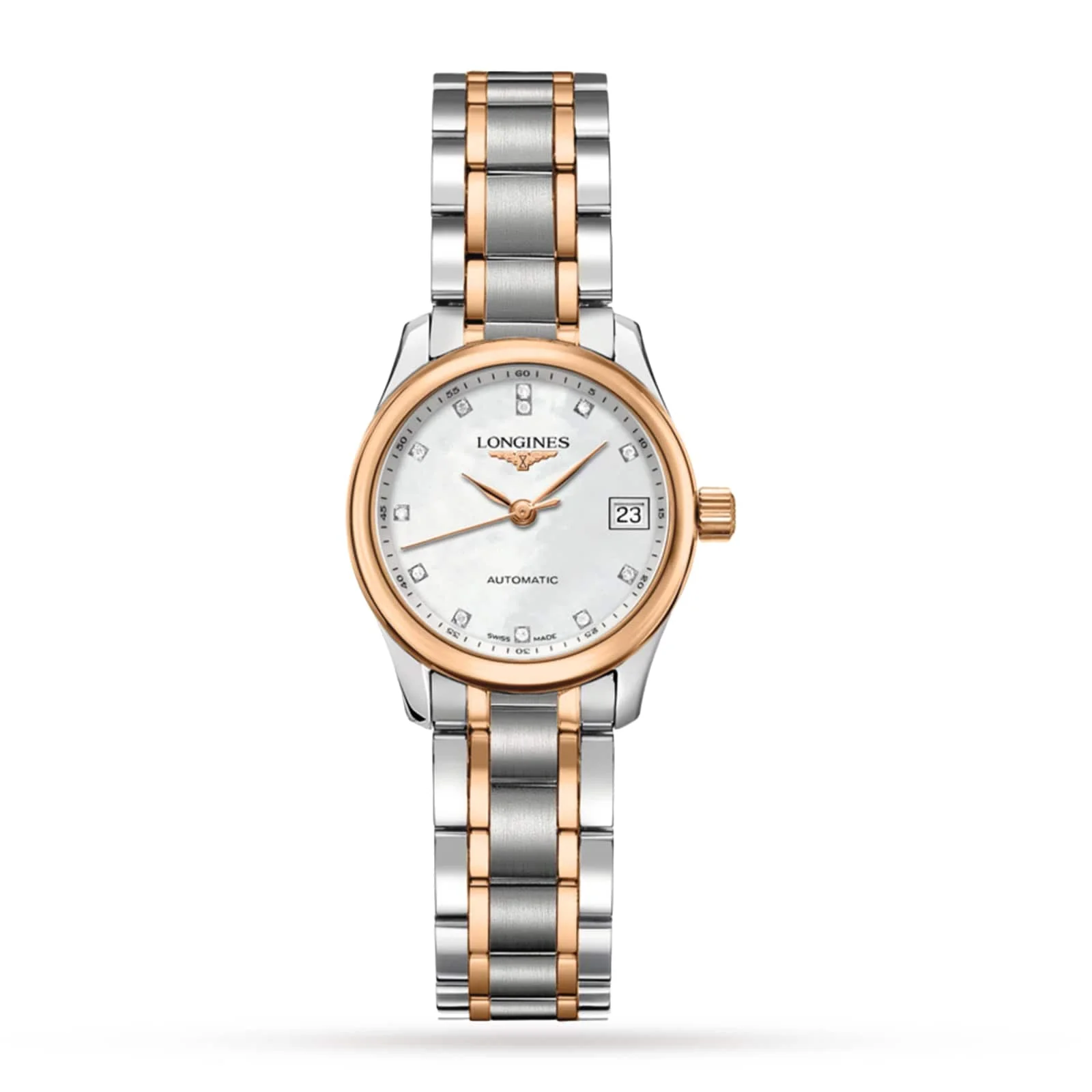Master Collection | 26mm, Two-Tone Steel & PVD Rose Gold, Diamond White Dial