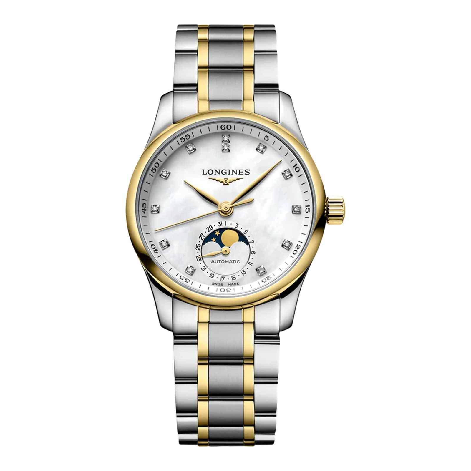 Master Collection Moonphase | 34mm, Two-Tone Steel & 18K Yellow Gold, White Mother of Pearl Dial