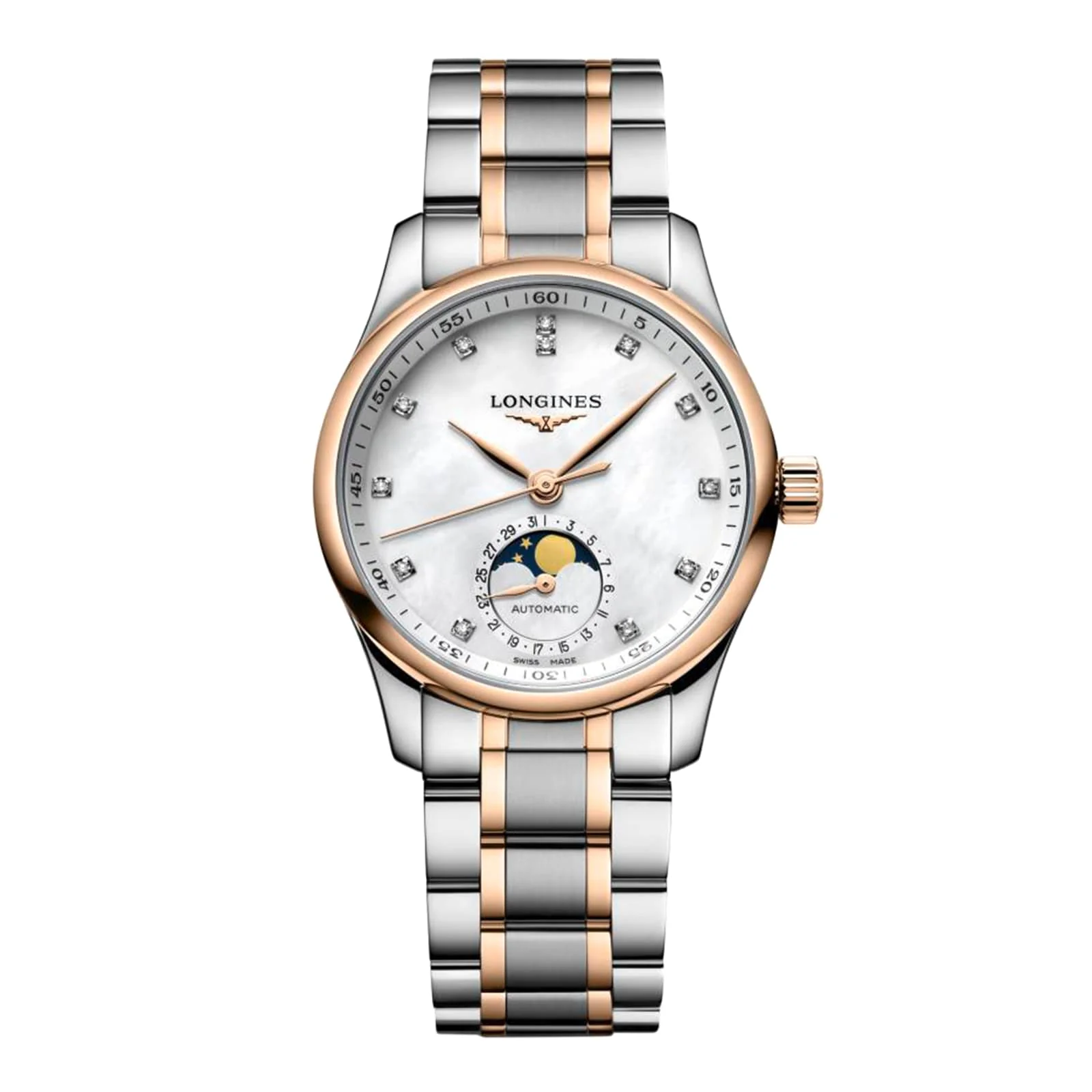 Master Collection Moonphase | 34mm, Two-Tone Steel & 18K Rose Gold, White Mother of Pearl Dial