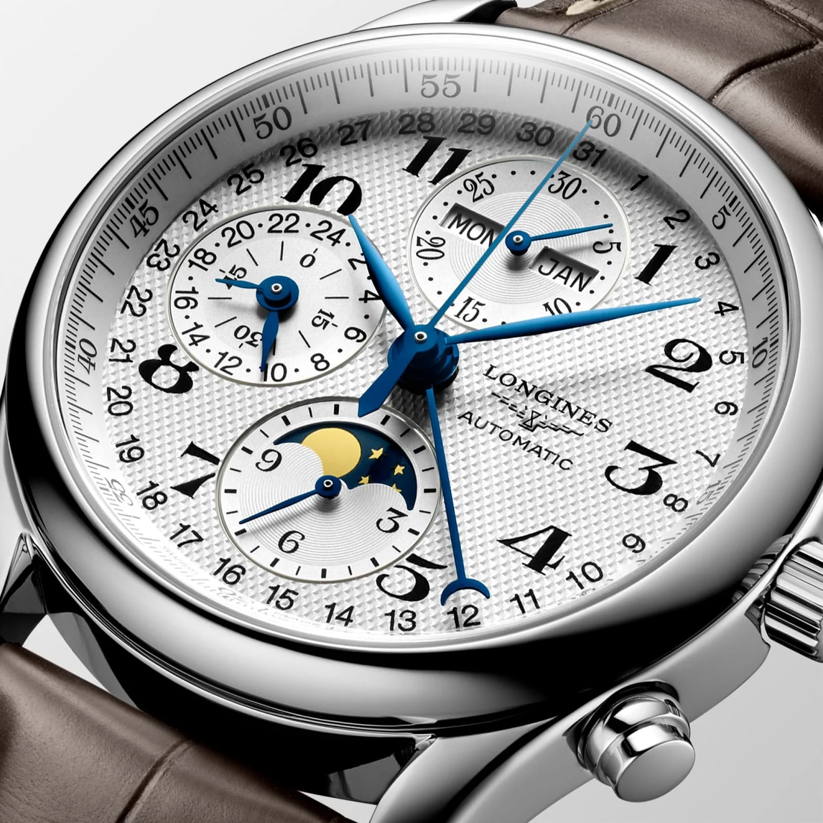 Master Collection Chrono Moonphase | 40mm, Steel, Alligator Leather, White Dial - Image 4