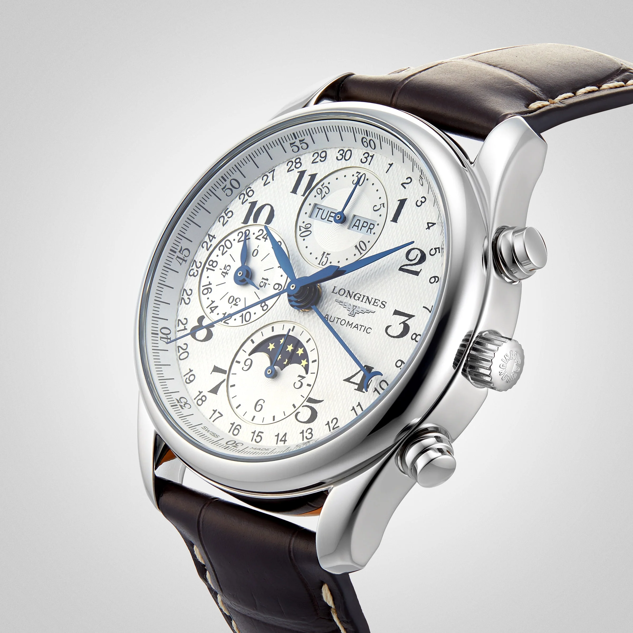 Master Collection Chrono Moonphase | 40mm, Steel, Alligator Leather, White Dial - Image 9