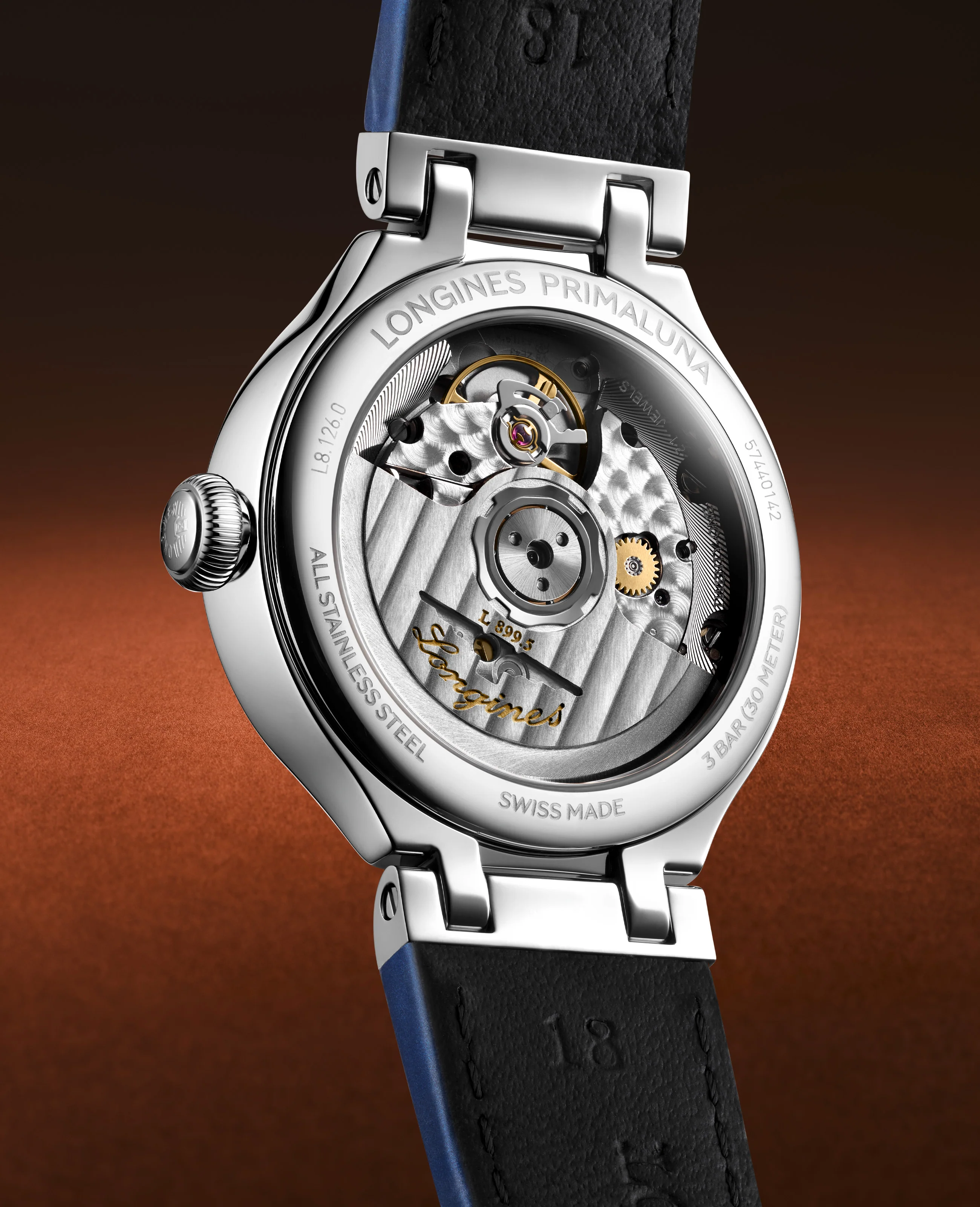 PrimaLuna Moonphase | 34mm, Steel, Alligator Leather, Diamond Blue Dial - Image 5