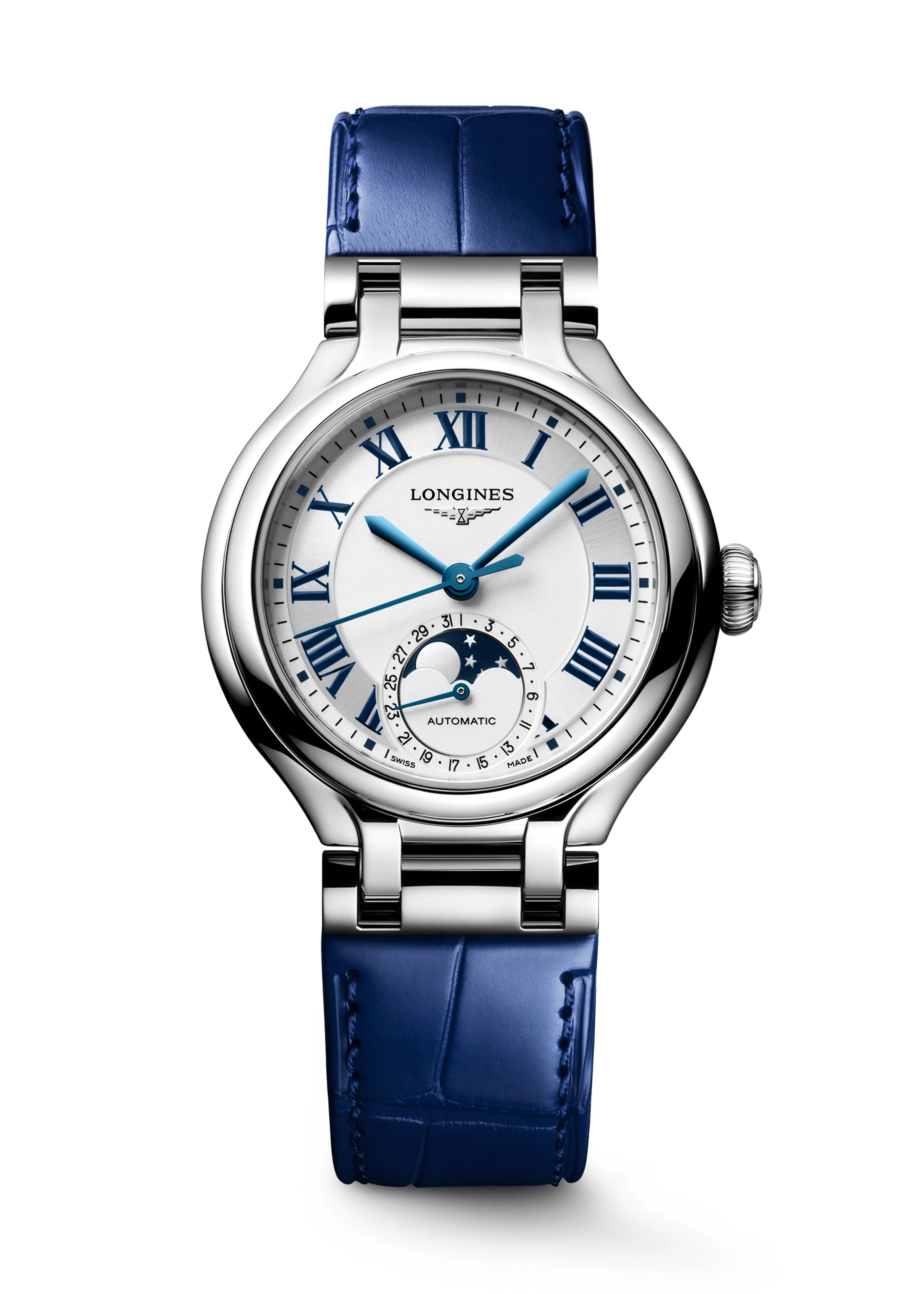 PrimaLuna Moonphase | 34mm, Steel, Alligator Leather, Silver Dial