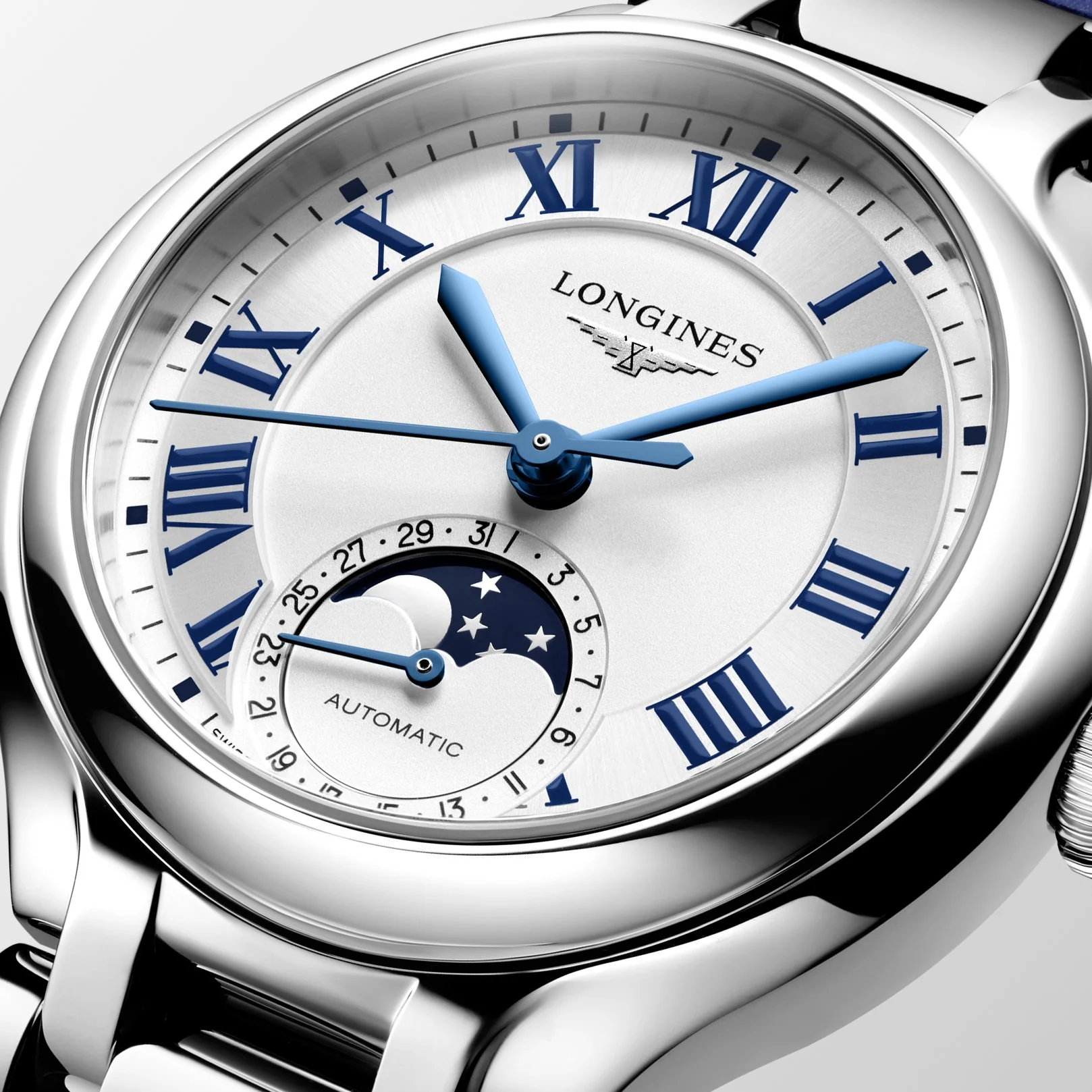 PrimaLuna Moonphase | 34mm, Steel, Alligator Leather, Silver Dial - Image 4
