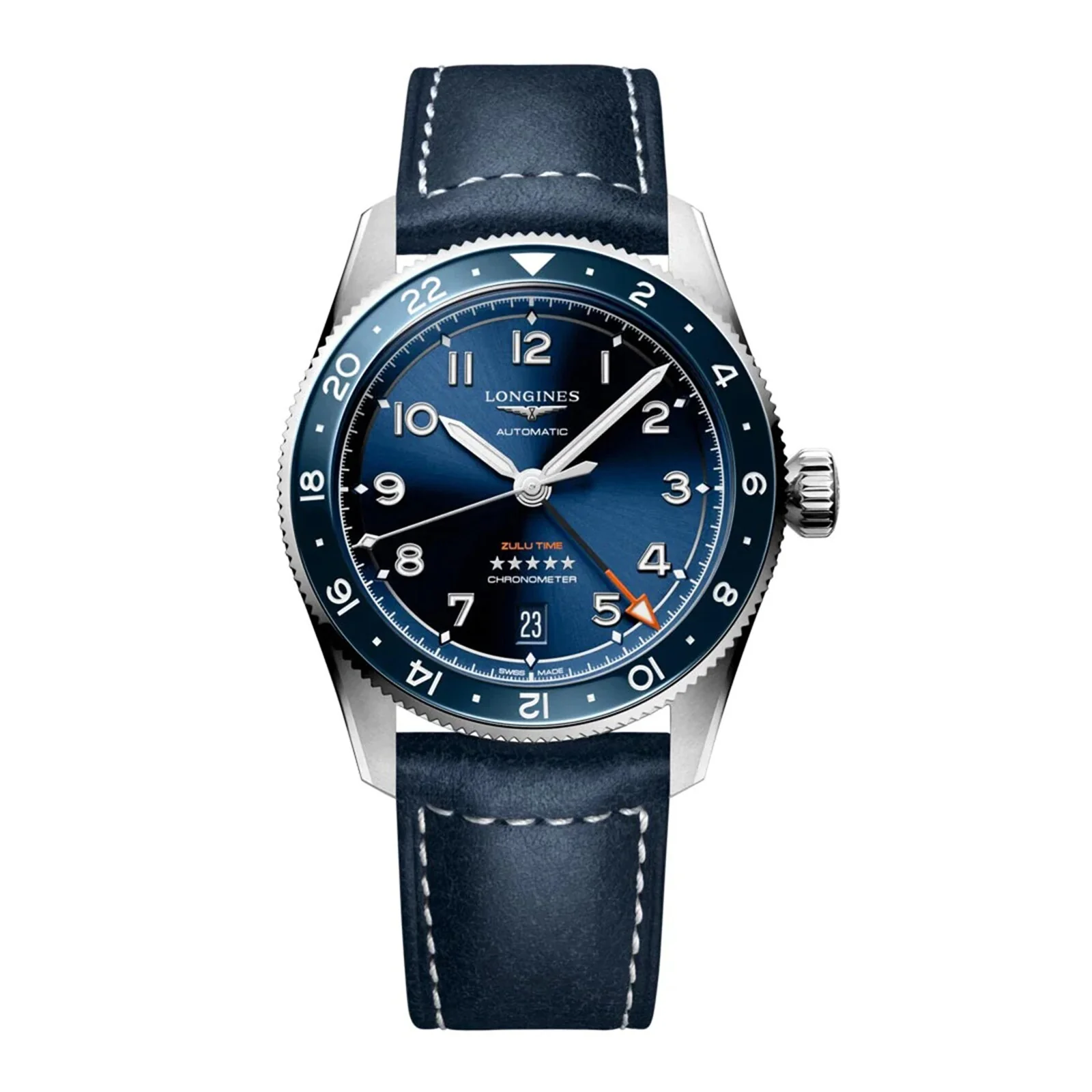 Spirit Zulu Time | 39mm, Ceramic & Steel, Leather, Blue Dial