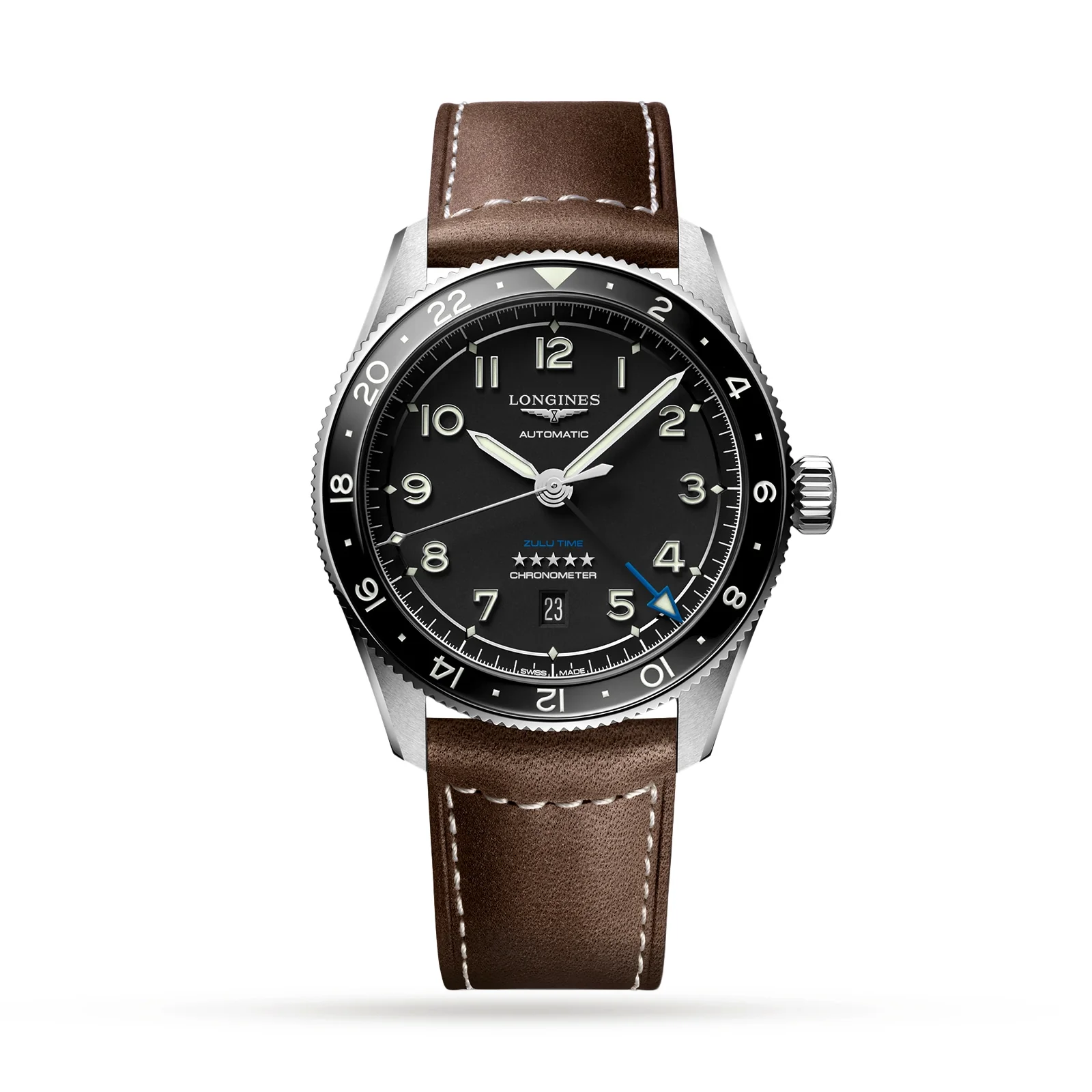 Spirit Zulu Time | 42mm, Steel, Leather, Black Dial