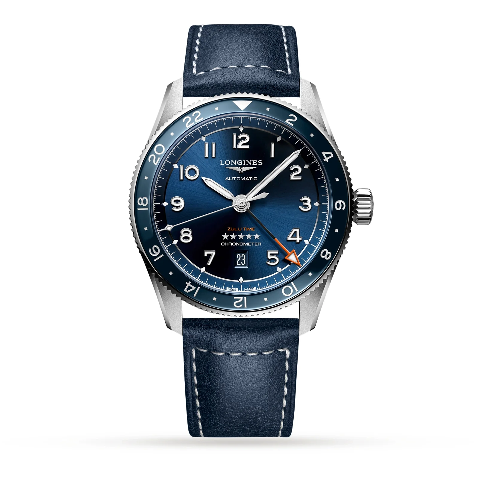 Spirit Zulu Time | 42mm, Steel, Leather, Blue Dial
