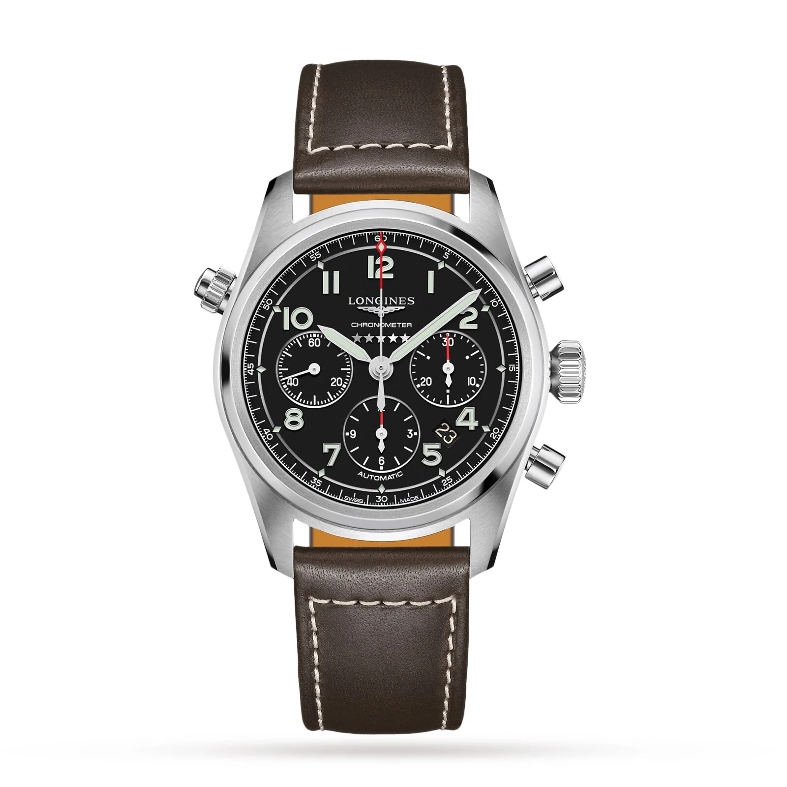 Spirit Chronograph | 42mm, Steel, Leather, Black Dial