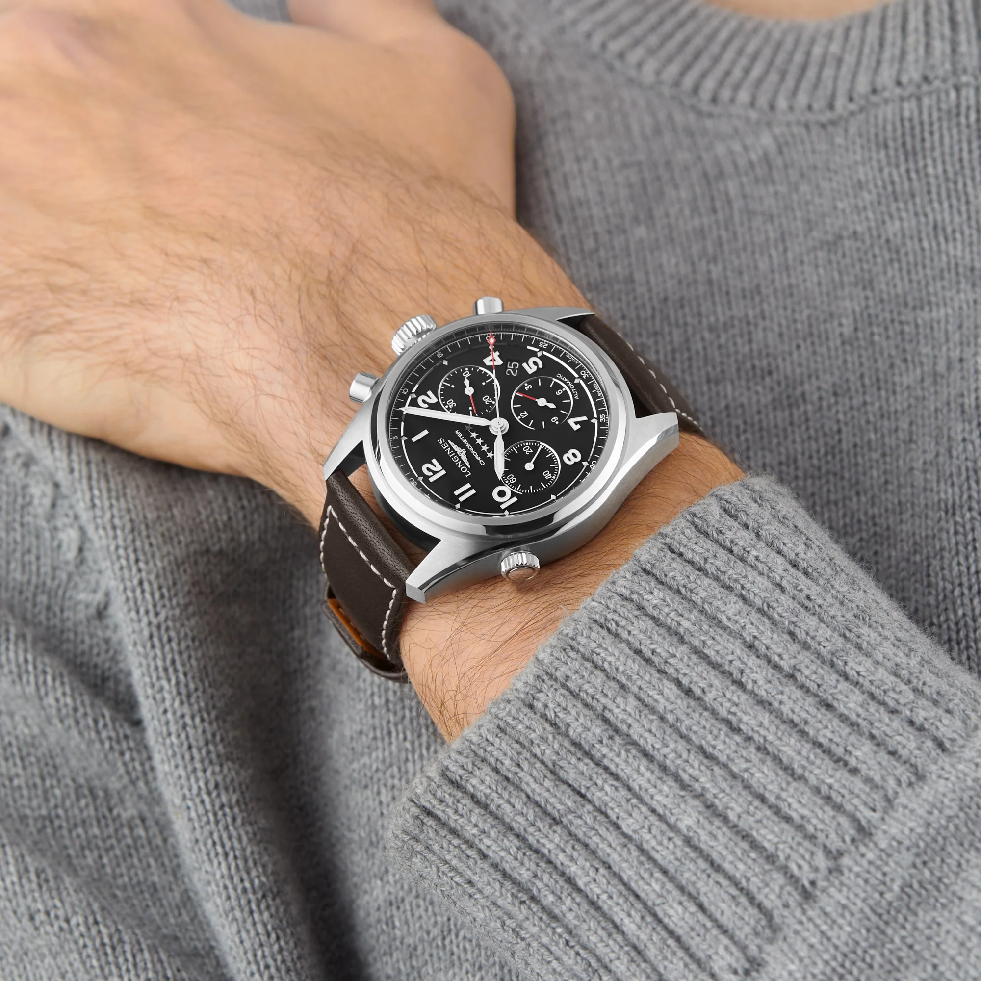 Spirit Chronograph | 42mm, Steel, Leather, Black Dial - Image 10
