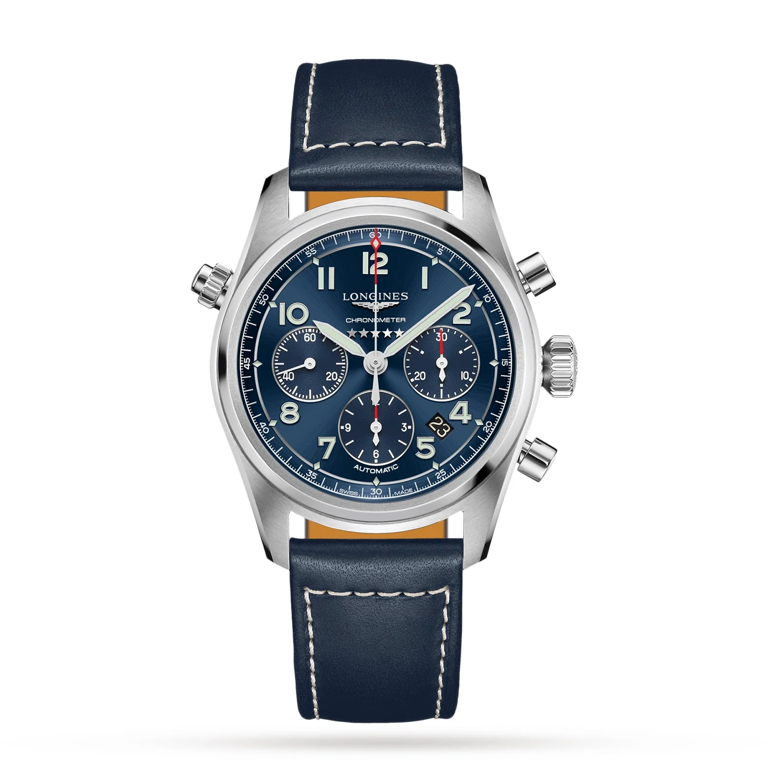 Spirit Chronograph | 42mm, Steel, Leather, Blue Dial