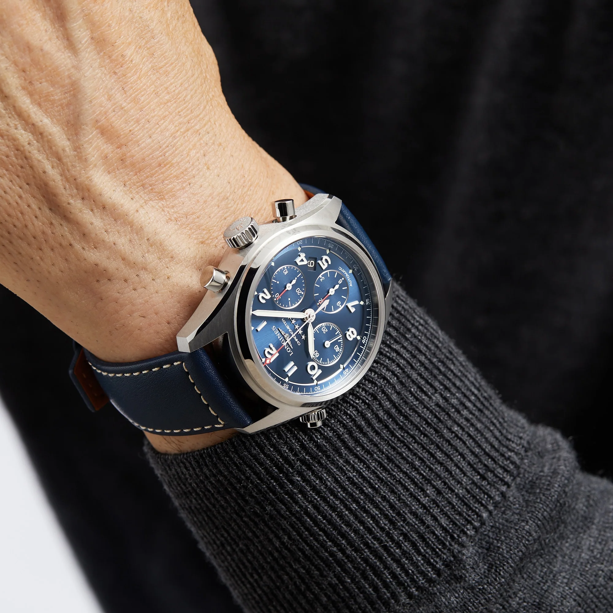Spirit Chronograph | 42mm, Steel, Leather, Blue Dial - Image 5
