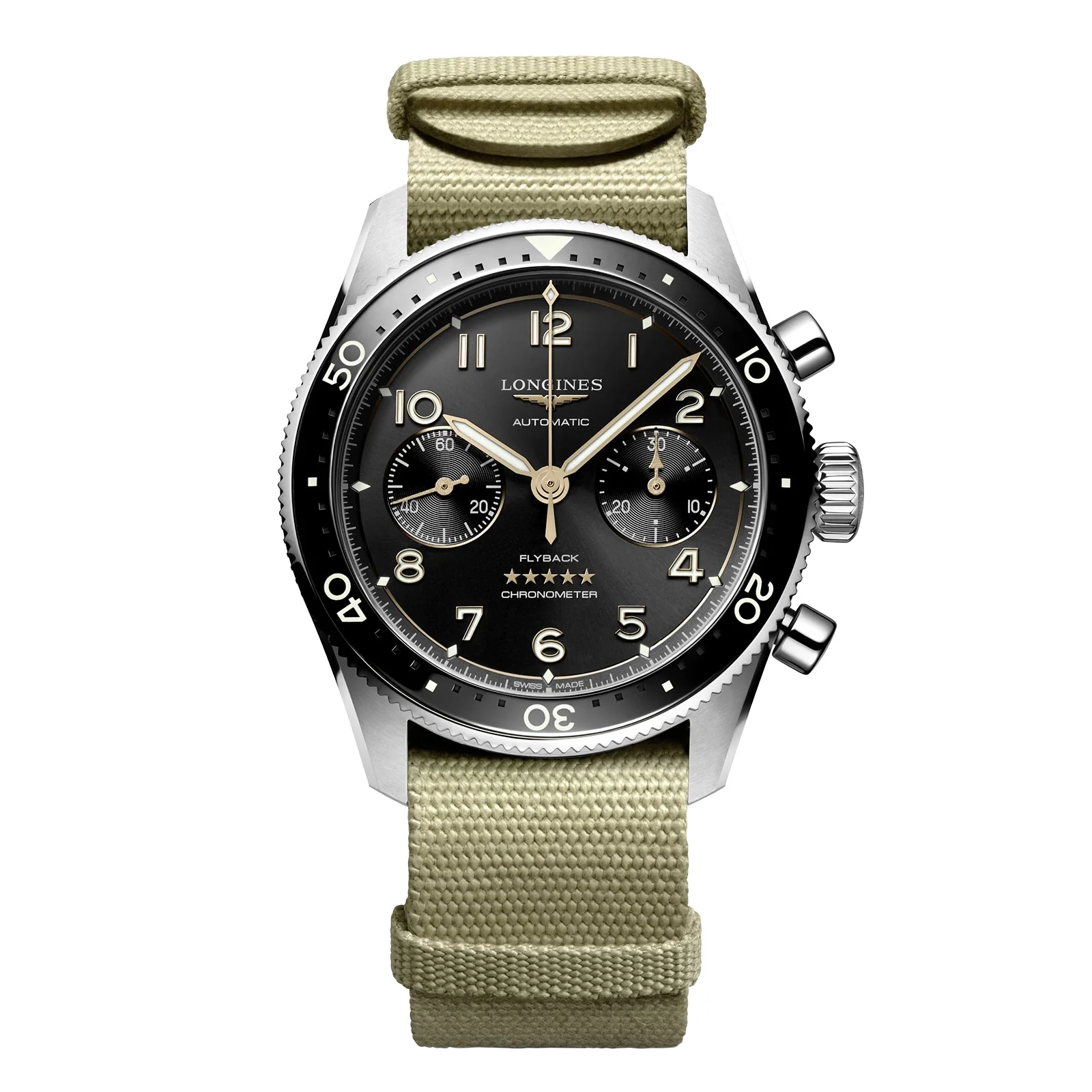 Spirit Flyback | 42mm, Steel, Fabric, Black Dial