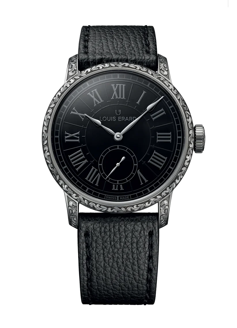 Gravée Main | 42mm, Steel, Leather, Black Dial