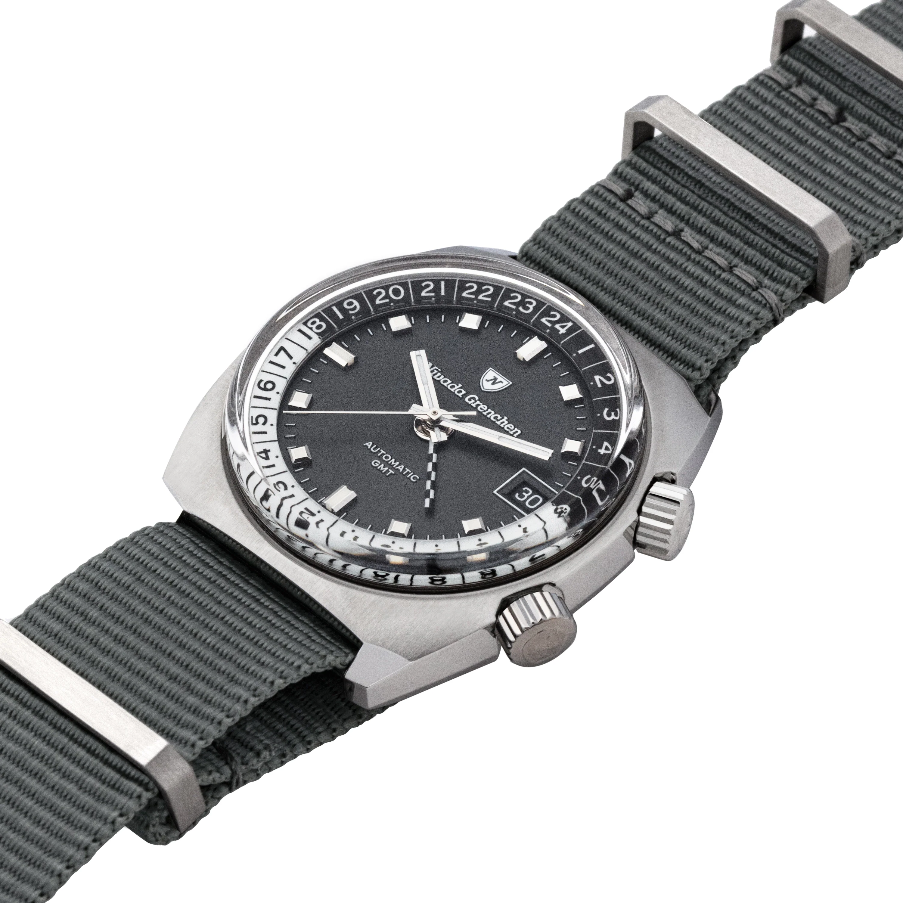 Nivada Grenchen Antarctic GMT Limited Edition For Hodinkee | 36mm, Steel, Nylon, Grey Dial - Image 2