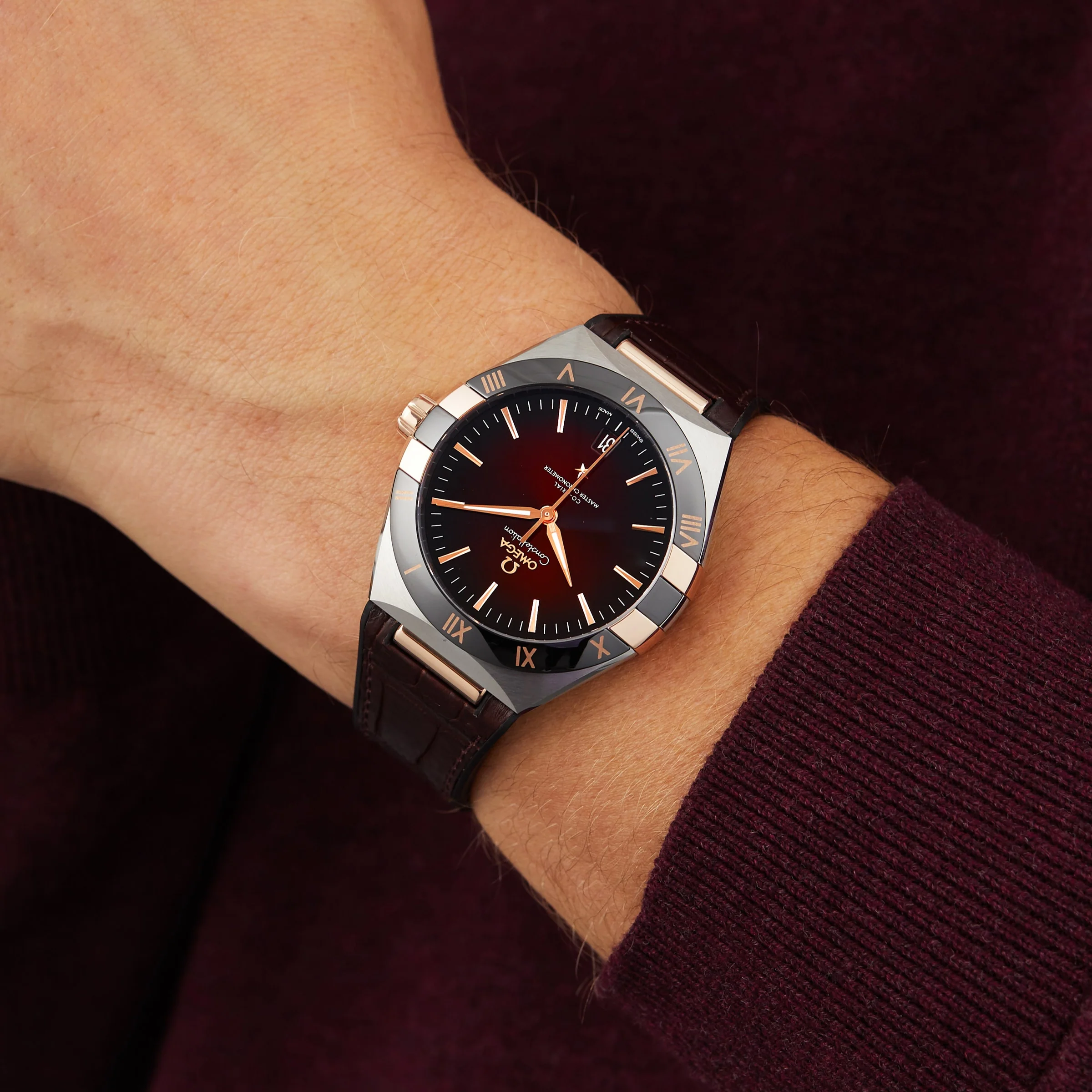 Constellation | 41mm, Two-Tone Steel & 18K Rose Gold, Leather, Red Dial - Image 7
