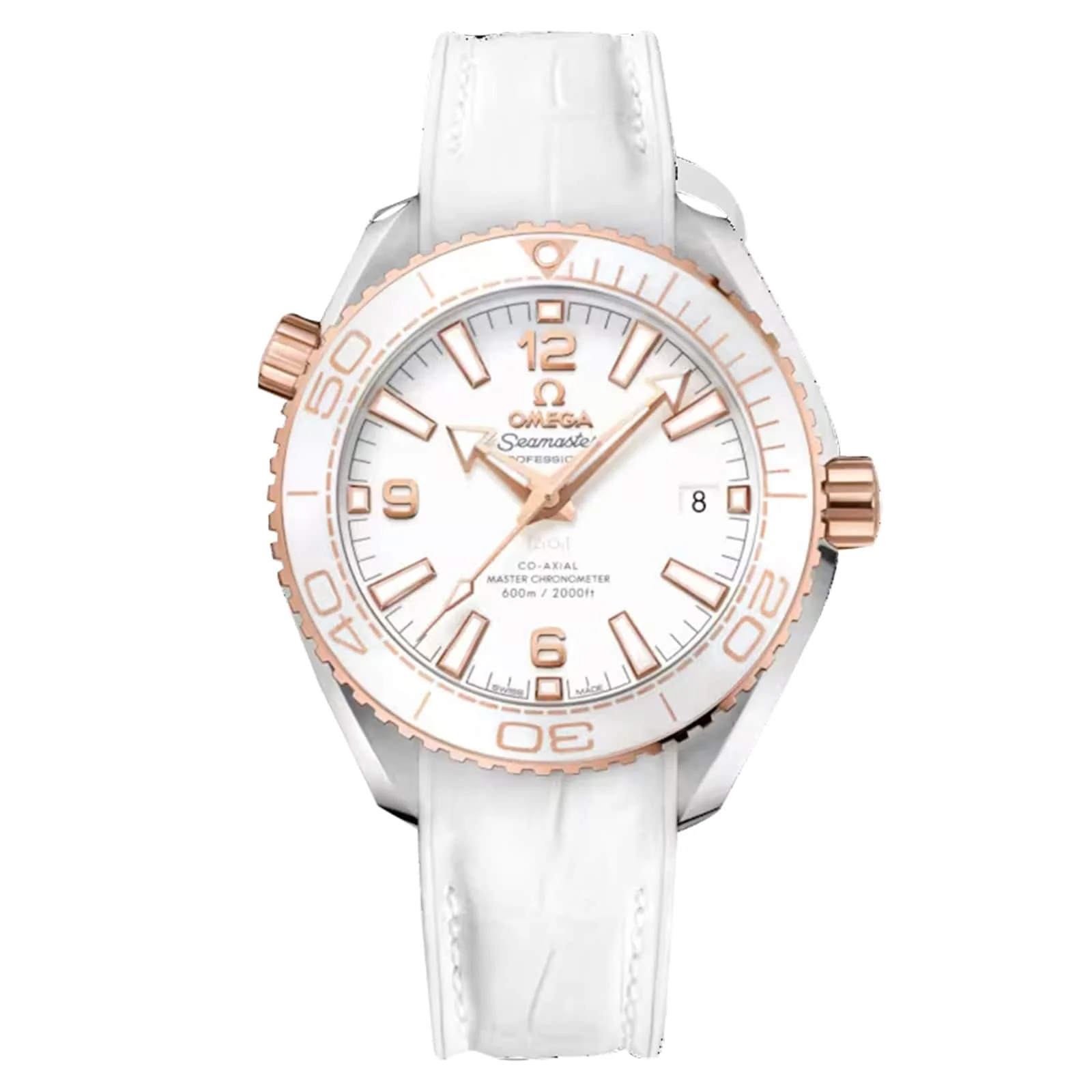 Seamaster Planet Ocean 600M | 39.5mm, Two-Tone Steel & 18K Rose Gold, Leather, White Dial