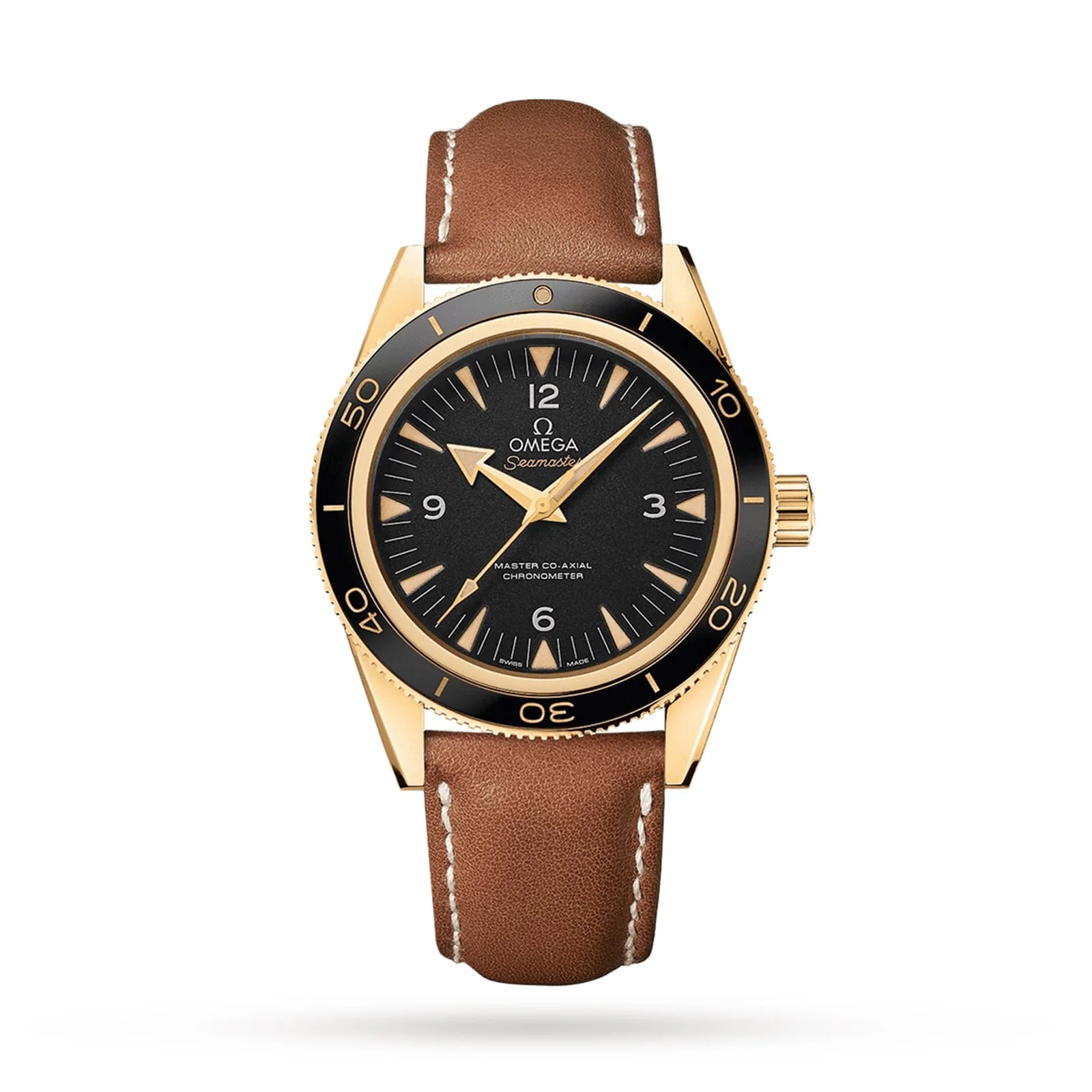 Seamaster 300 | 41mm, 18K Yellow Gold, Leather, Black Dial