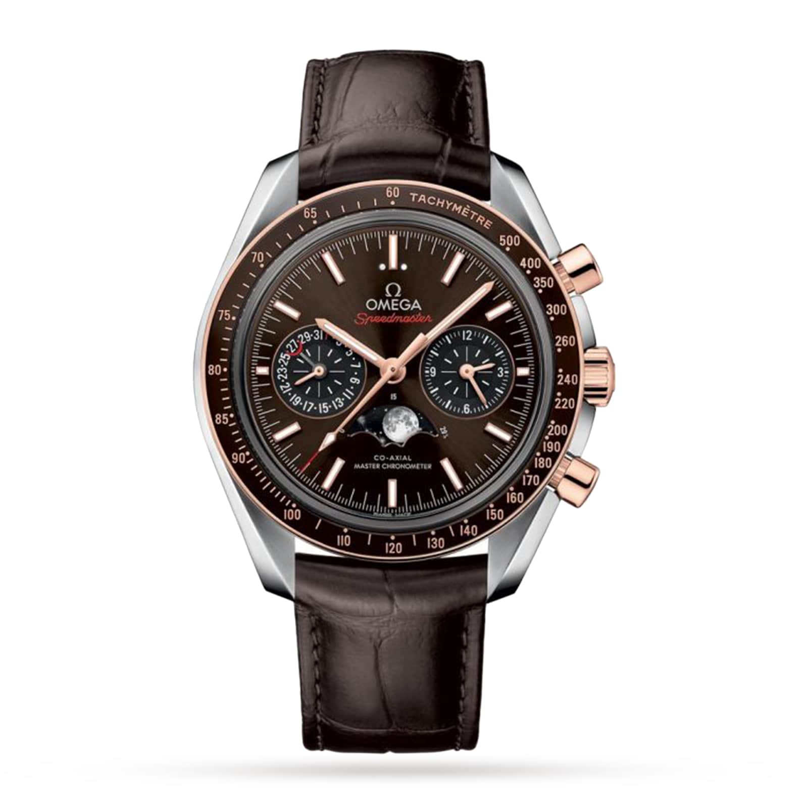 Speedmaster Moonwatch Co-Axial Chronograph | 44.25mm, Two-Tone Steel & 18K Rose Gold, Leather, Brown Dial