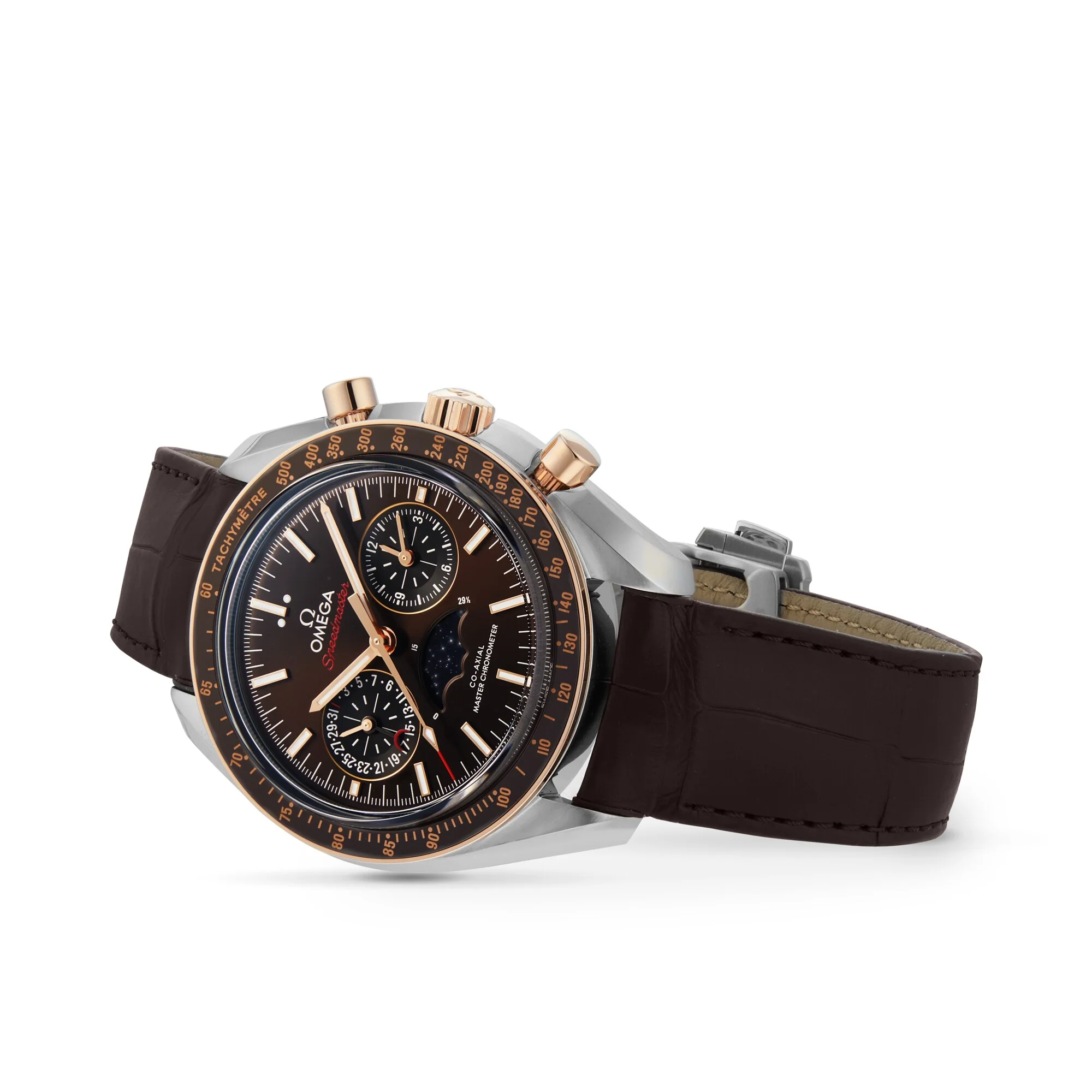 Speedmaster Moonwatch Co-Axial Chronograph | 44.25mm, Two-Tone Steel & 18K Rose Gold, Leather, Brown Dial - Image 4